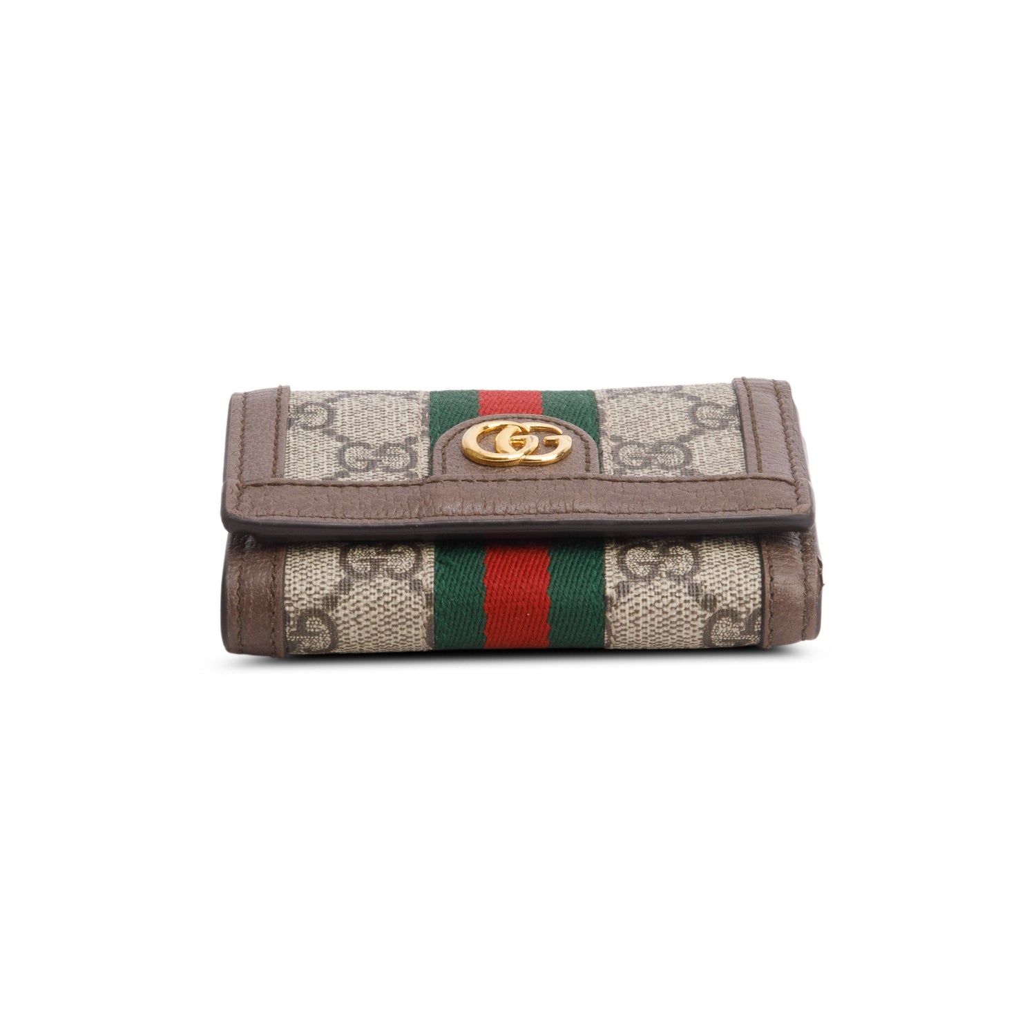 Gucci Brown GG Supreme Textured Calfskin Web Ophidia Card Case w/ Box