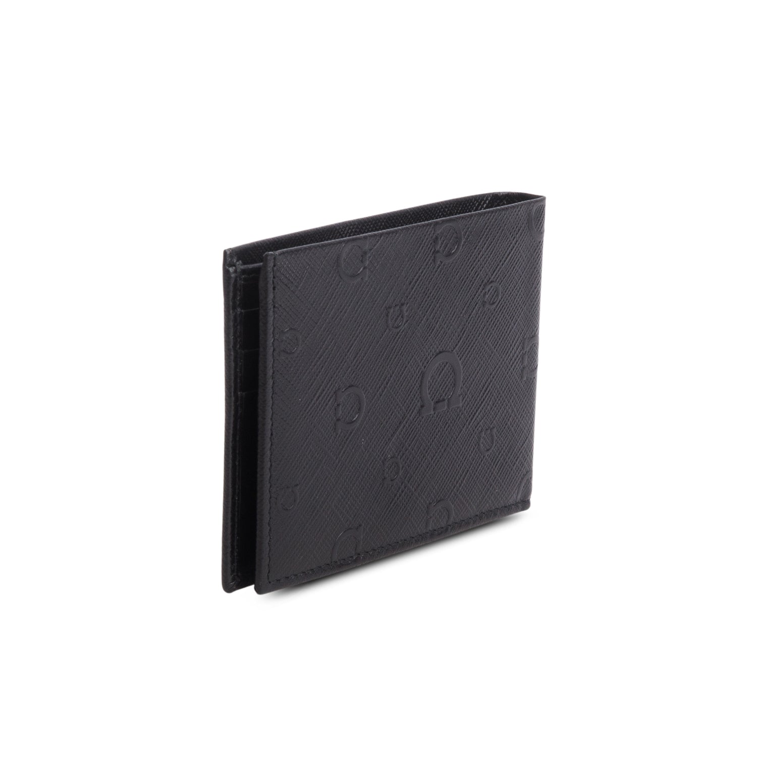 Ferragamo Black Hammered Calfskin Monogram Wallet w/ Box