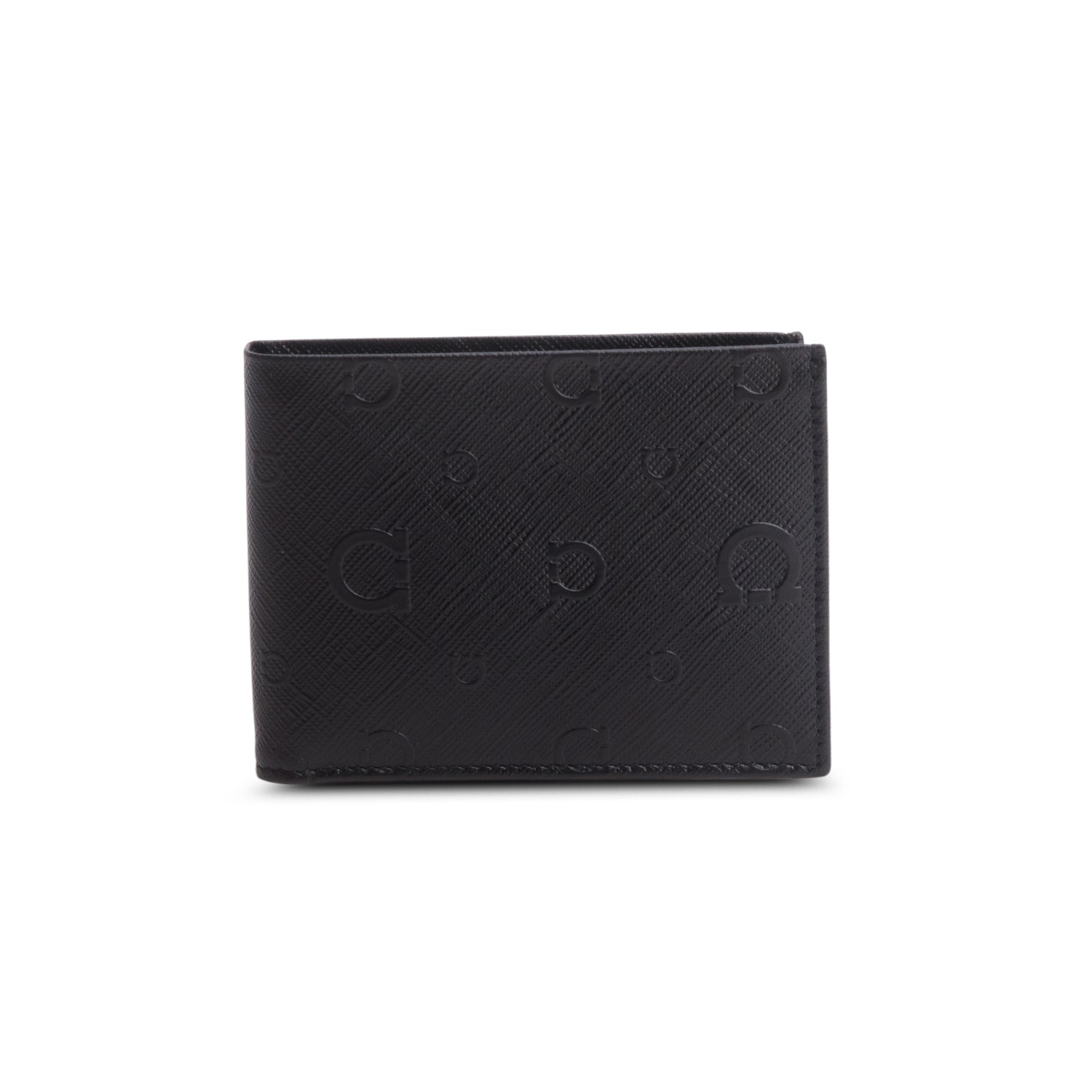 Ferragamo Black Hammered Calfskin Monogram Wallet w/ Box