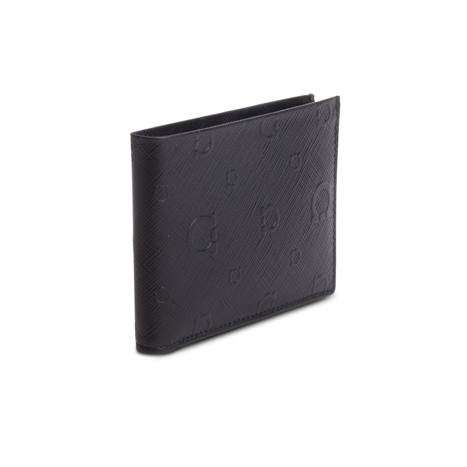 Ferragamo Black Hammered Calfskin Monogram Wallet w/ Box