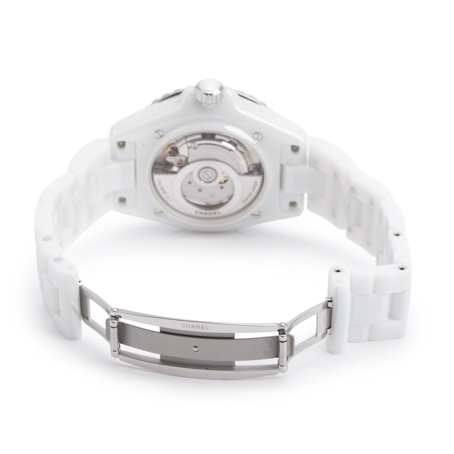 Chanel White Ceramic J12 Caliber 12.1 38 MM Automatic Watch Diamond Dial H5705