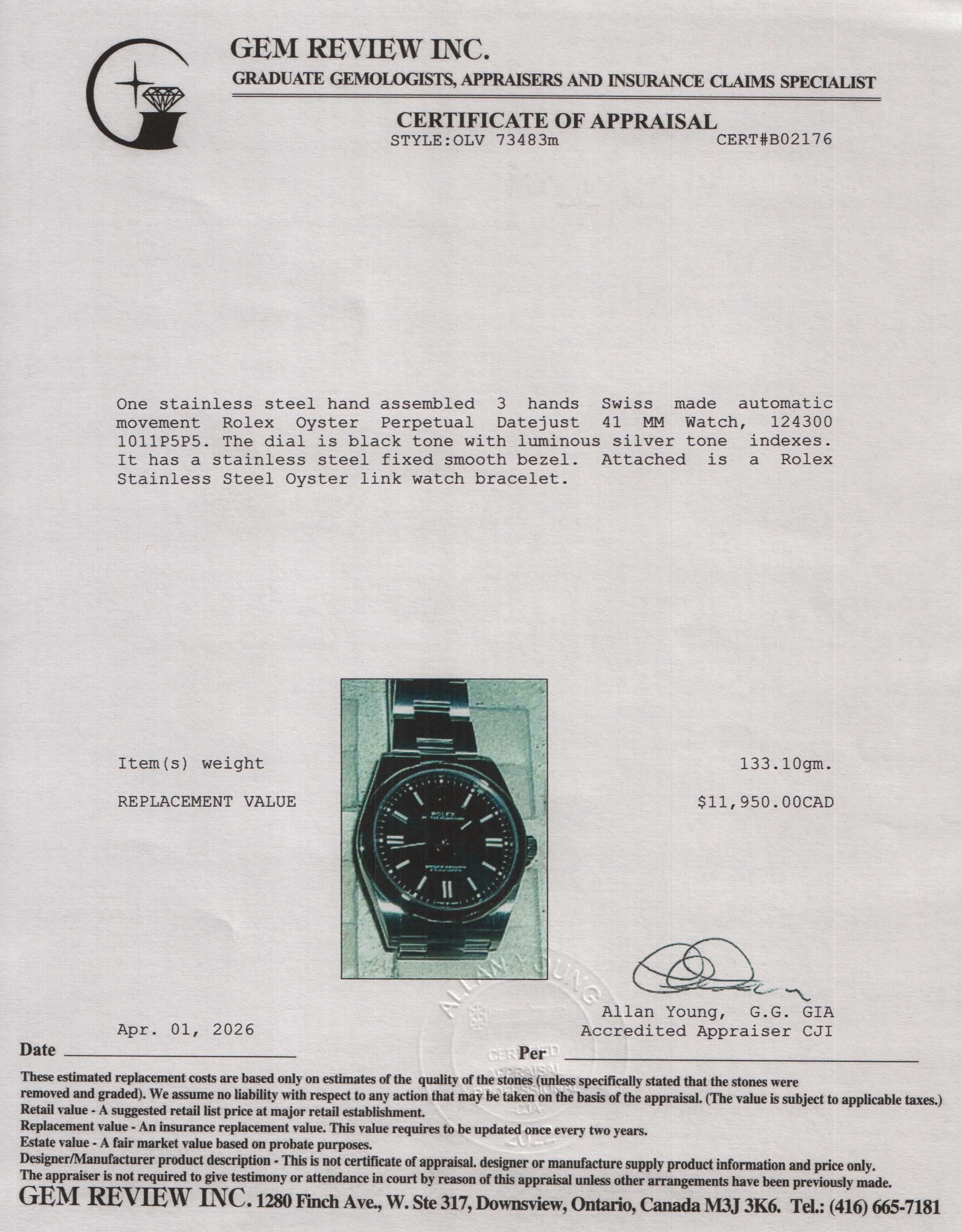 Rolex 2024 Stainless Steel Oyster Perpetual 41 MM Watch Black Dial 124300 w/ Box & Papers