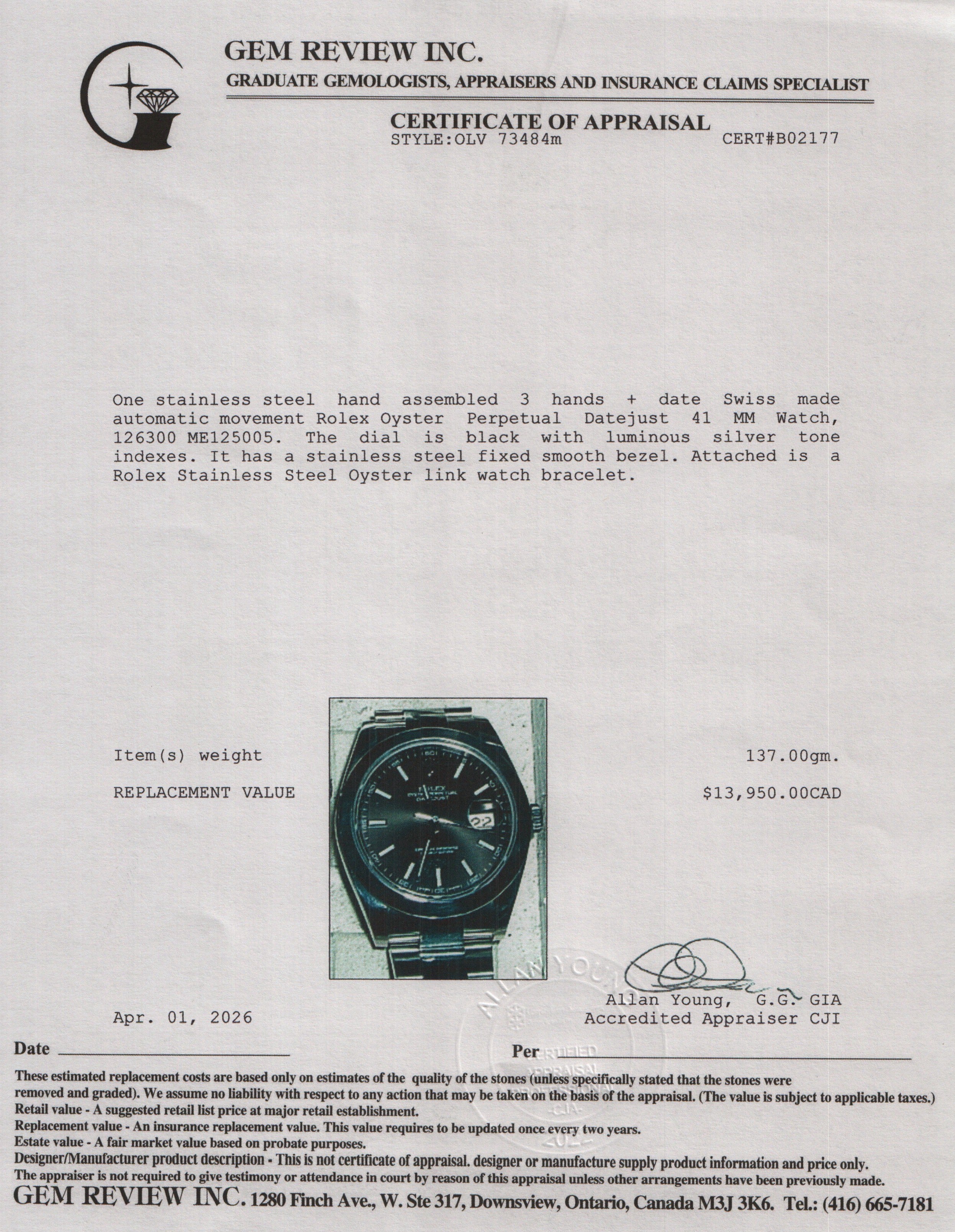 Rolex 2024 Stainless Steel Oyster Perpetual Datejust 41 MM Watch Black Dial 126300 w/ Box & Papers