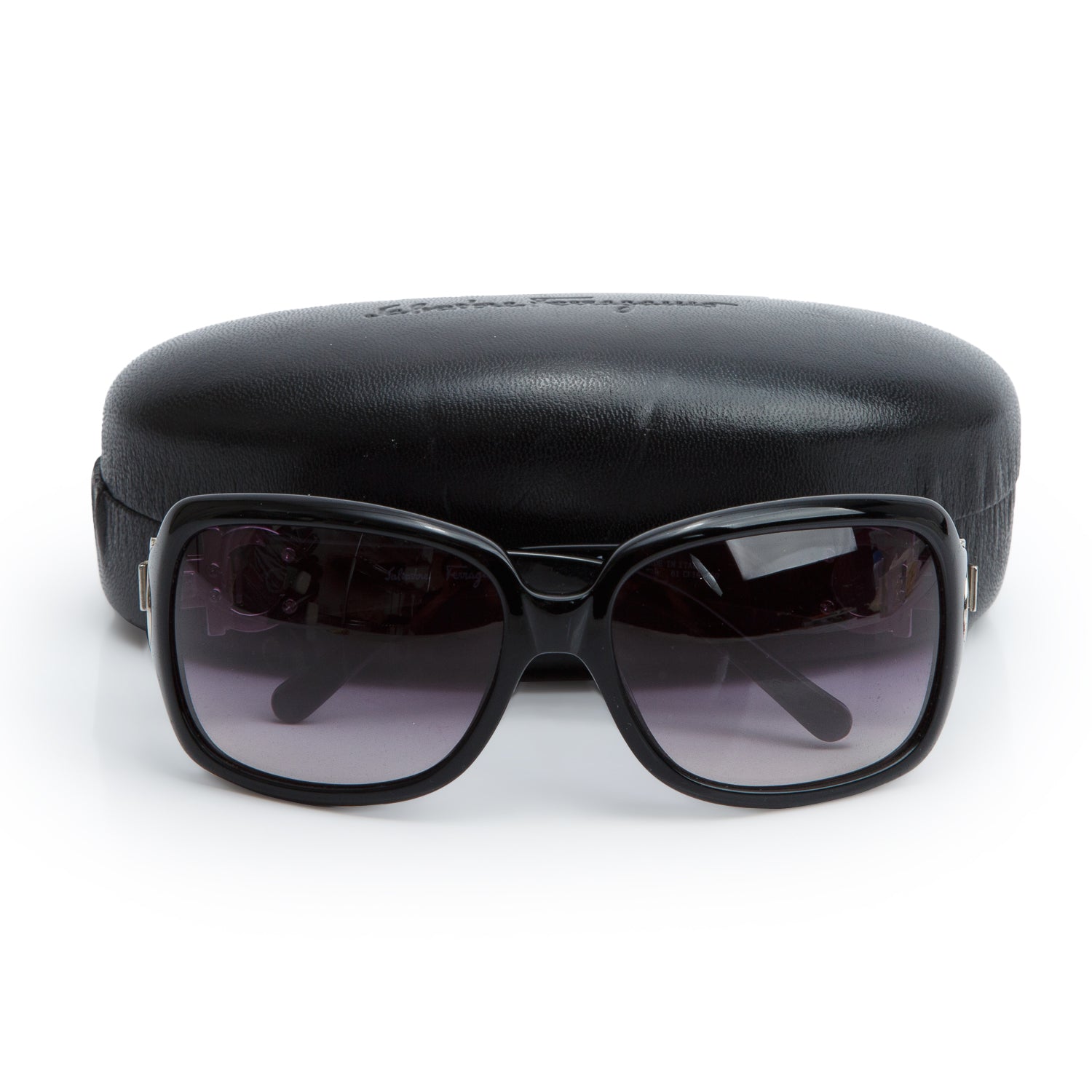 Ferragamo FE217B Black Acetate Gancini Square Sunglasses w/ Case