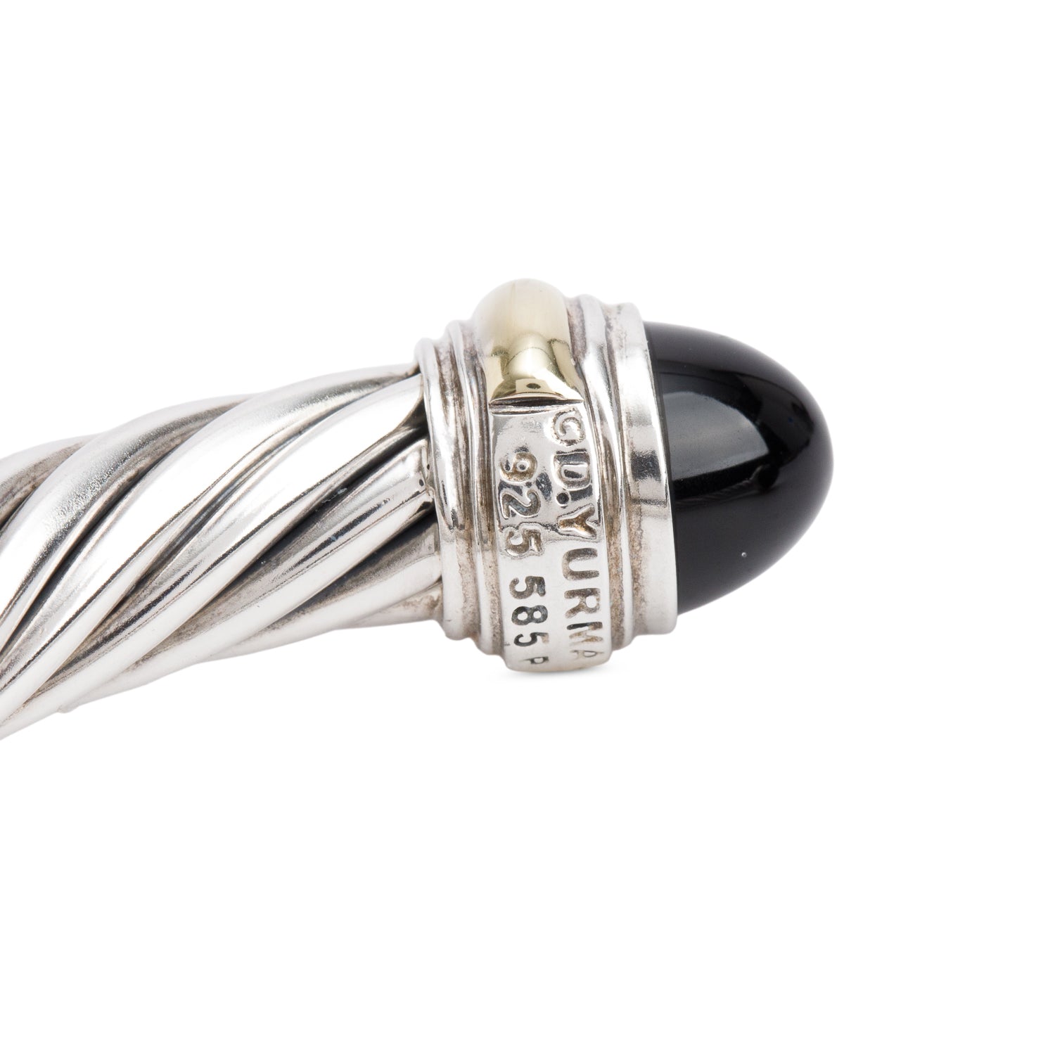 David Yurman Sterling Silver & 14k Yellow Gold Onyx 7 MM Classic Cable Bracelet