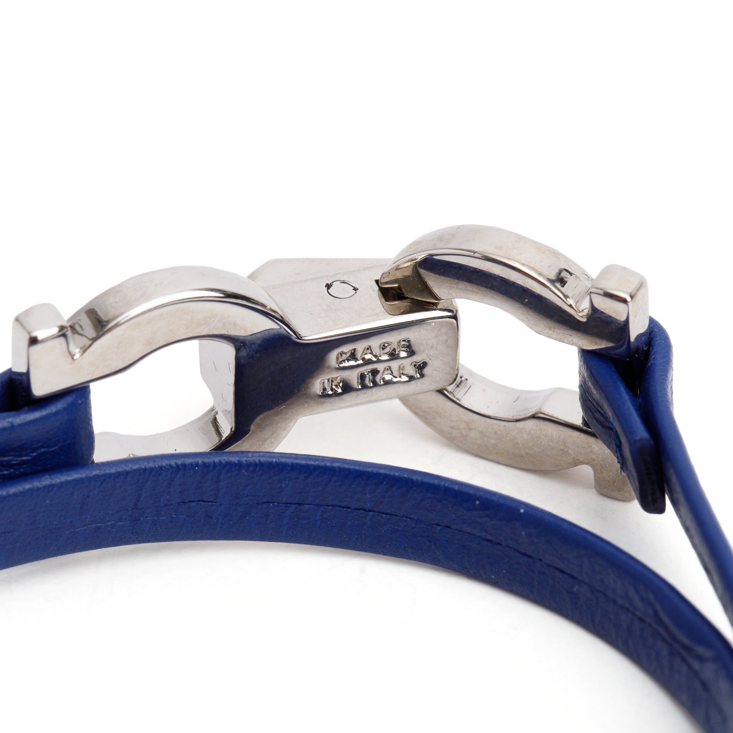 Ferragamo Silver-Plated Gancini Blue Leather Double Wrap Bracelet