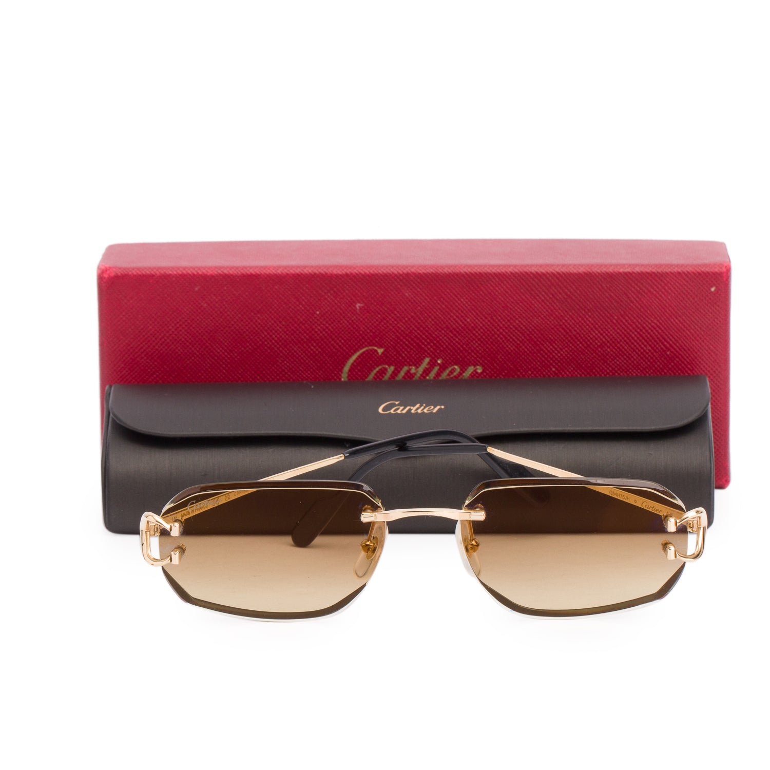 Cartier CT0468S Brown Rimless Classic C De Cartier Sunglasses w/ Box & Case
