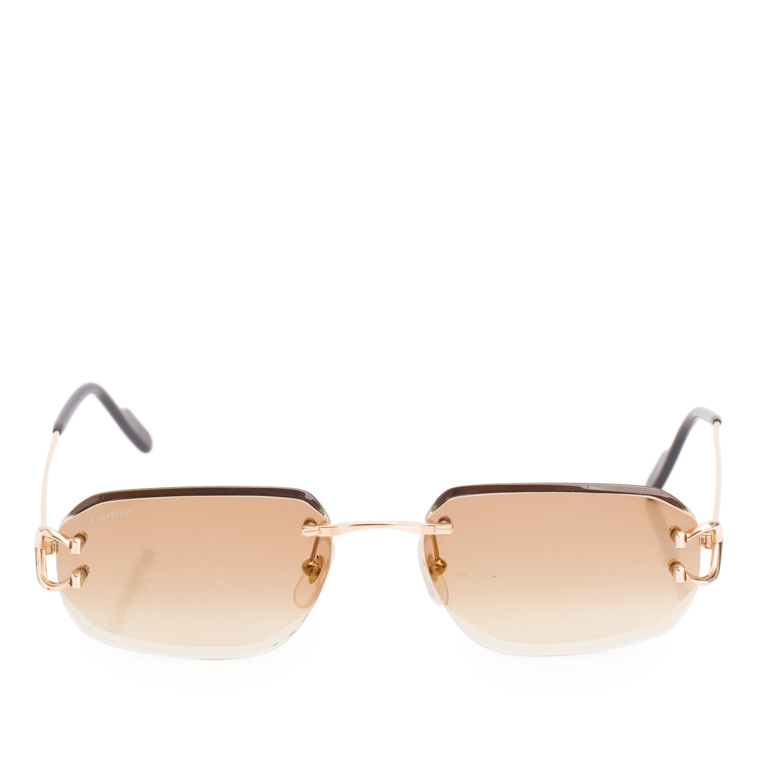 Cartier CT0468S Brown Rimless Classic C De Cartier Sunglasses w/ Box & Case