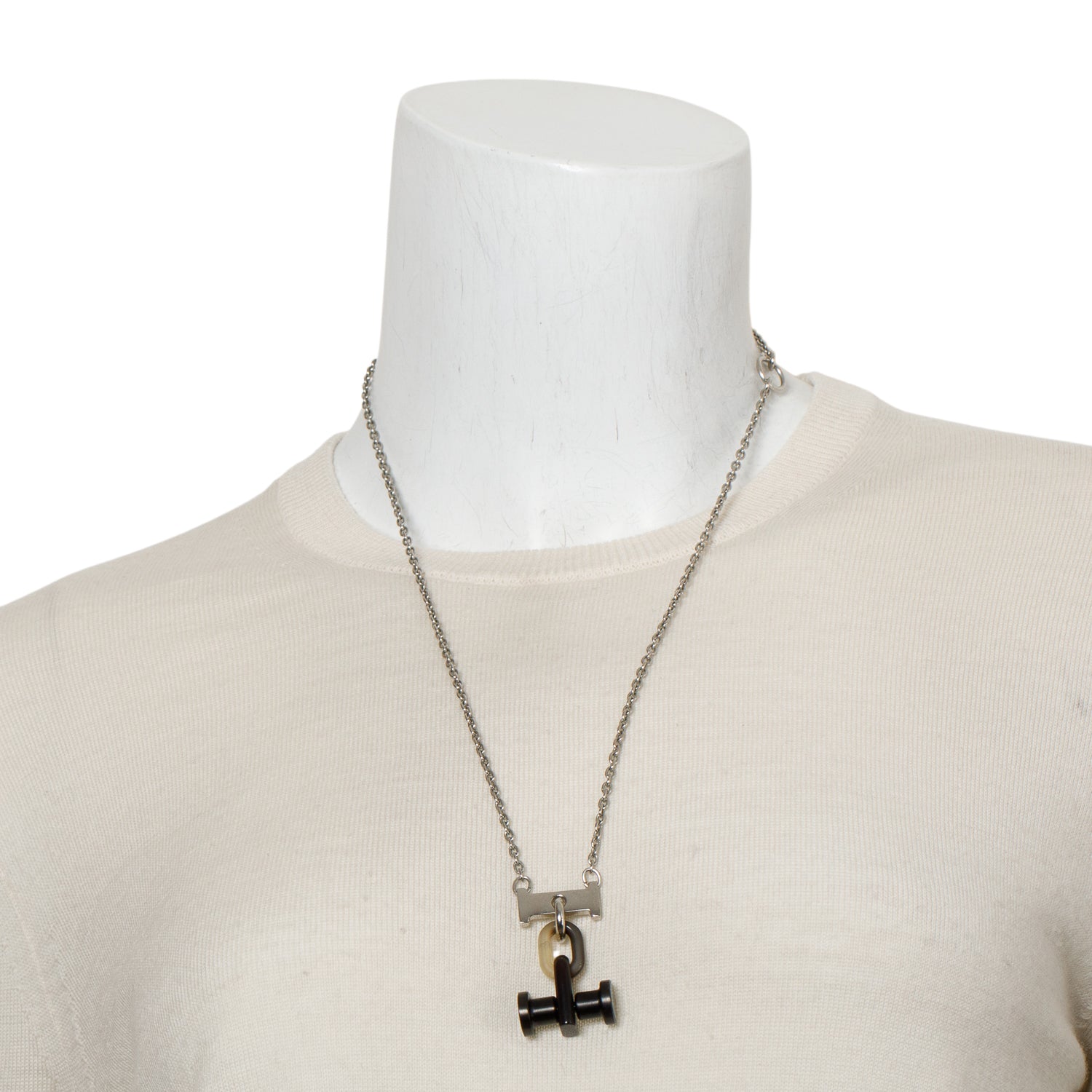 Hermes 2023 Palladium-Plated Buffalo Horn Mobile H Pendant Necklace w/ Box & Receipt