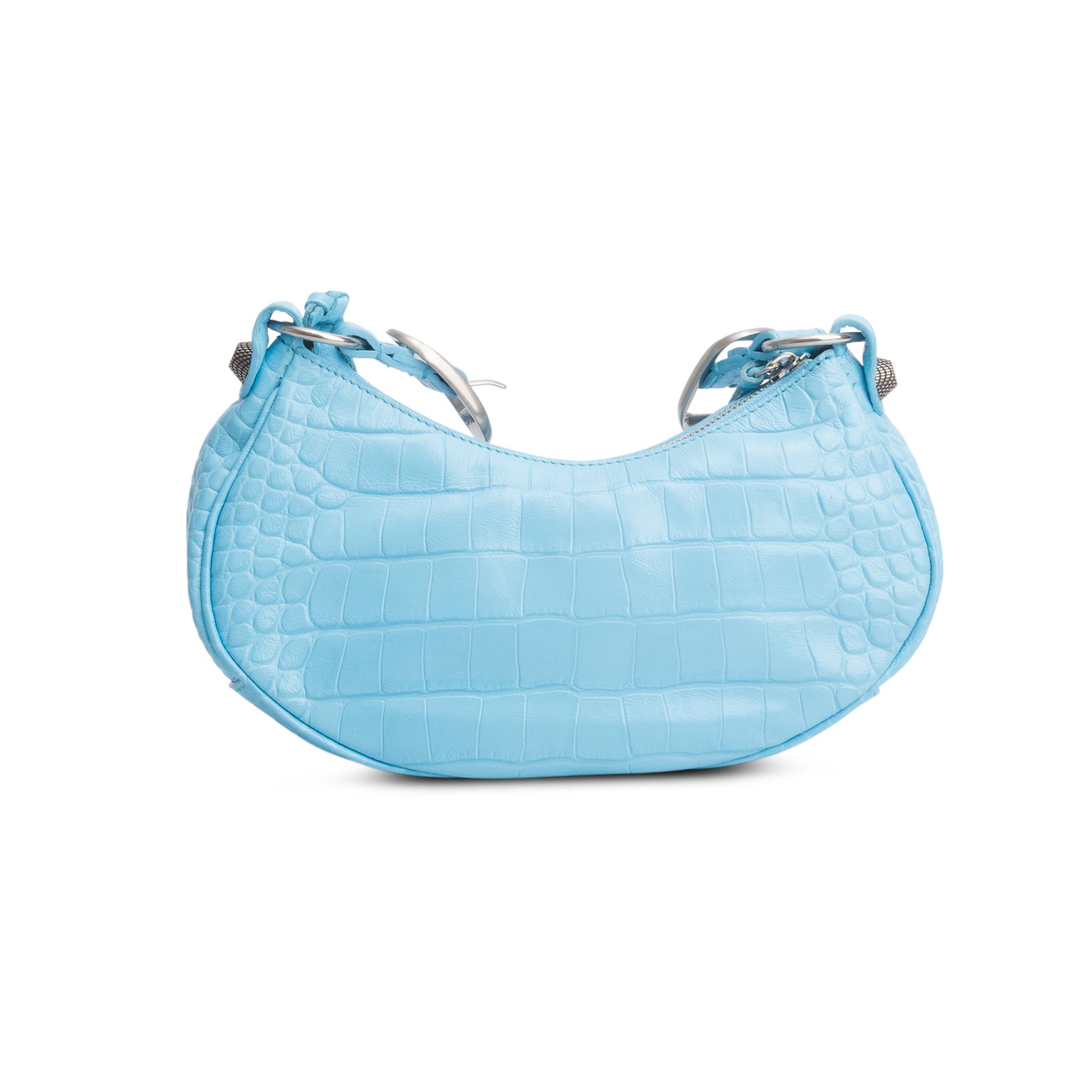 Balenciaga Blue Extra Supple Calfskin Crocodile Embossed Le Cagole XS Shoulder Bag