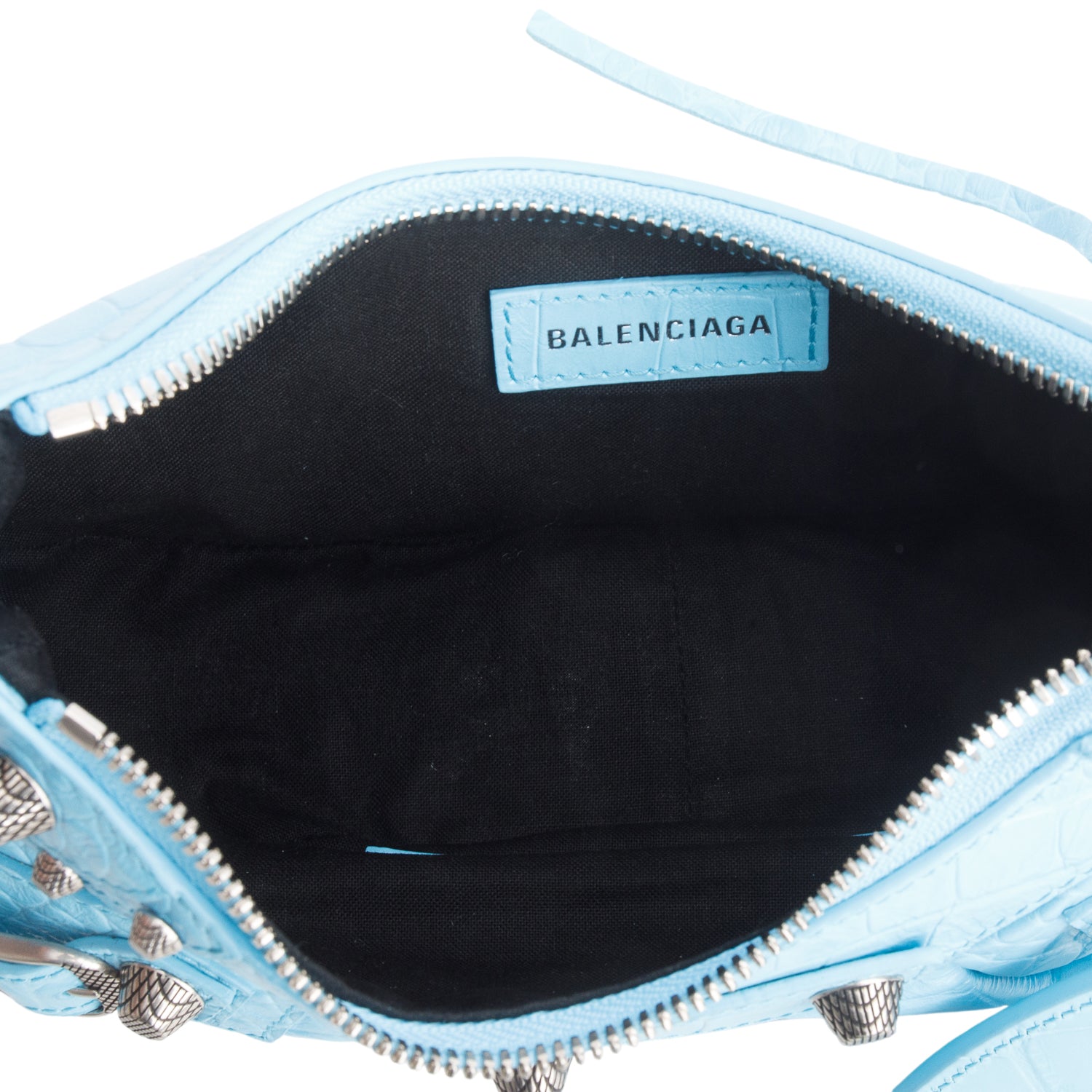 Balenciaga Blue Extra Supple Calfskin Crocodile Embossed Le Cagole XS Shoulder Bag