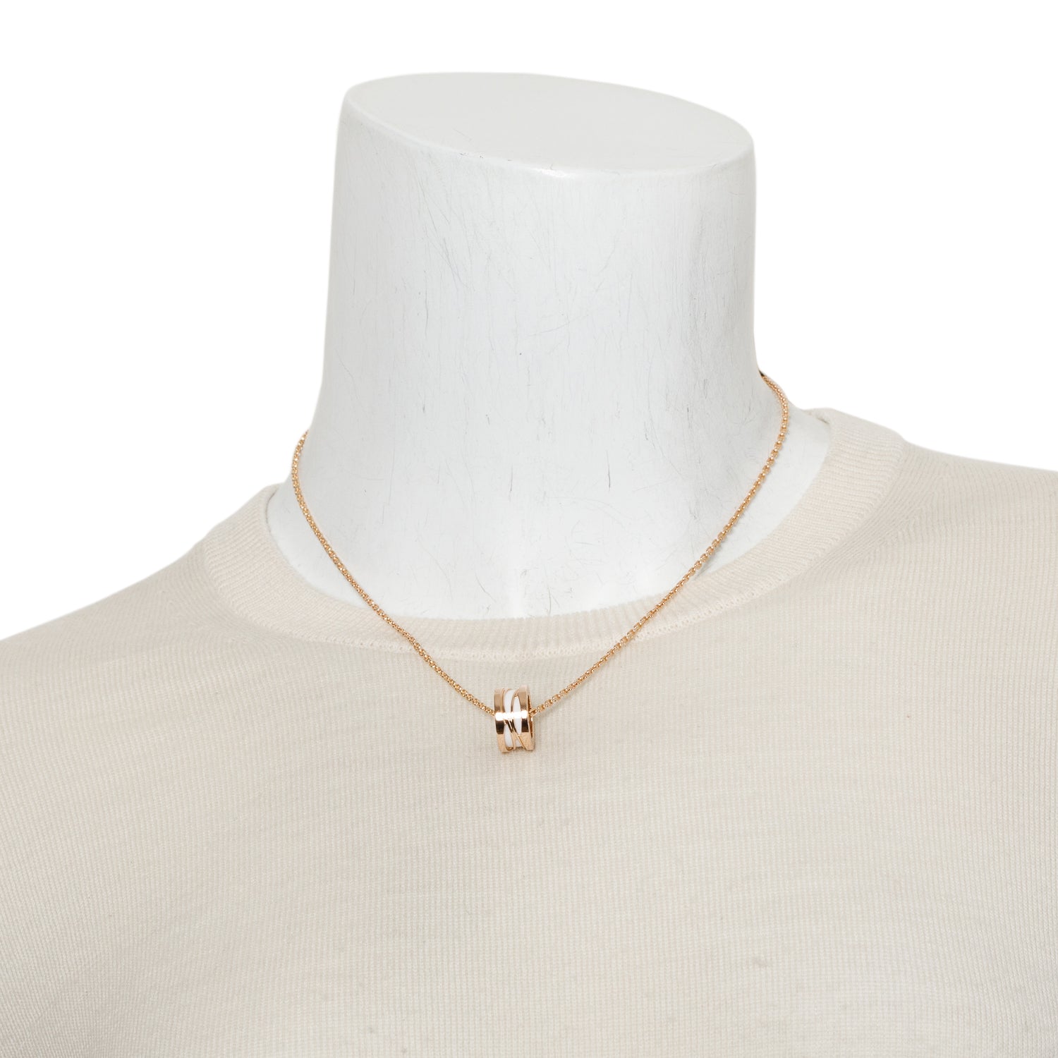 BVLGARI 18k Rose Gold White Ceramic B.Zero1 Legend Pendant Necklace