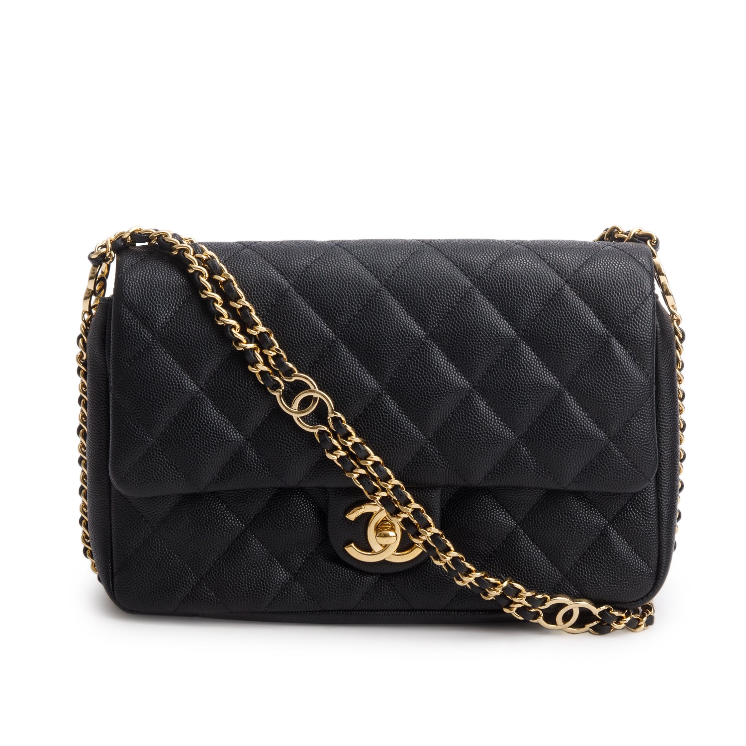 Chanel 2022 Black Caviar Quilted Leather Small CC You Flap Bag w/ Box & Receipt