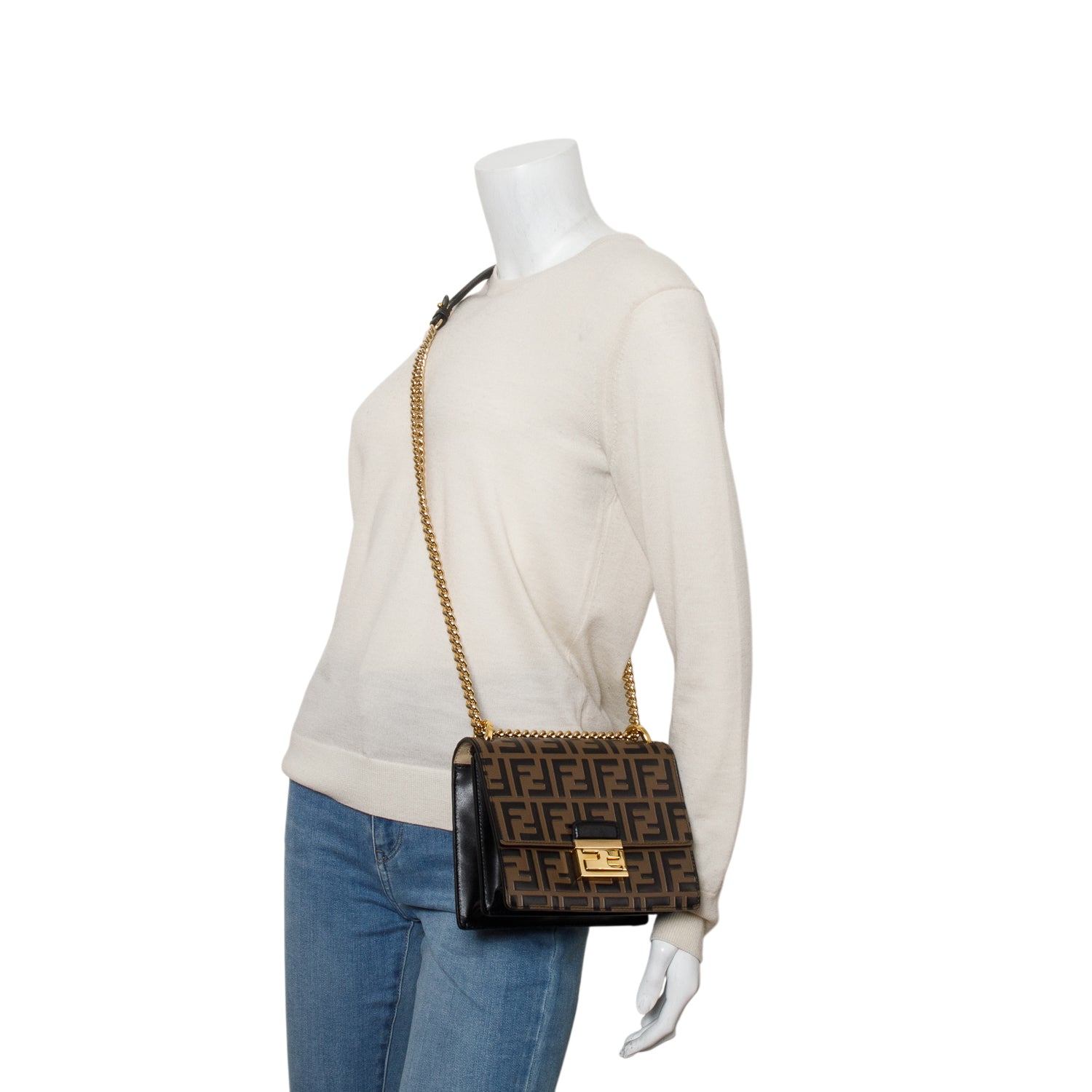 Fendi 2021 Vitello Liberty Bi-Color FF 1974 Embossed Small Kan U Shoulder Bag
