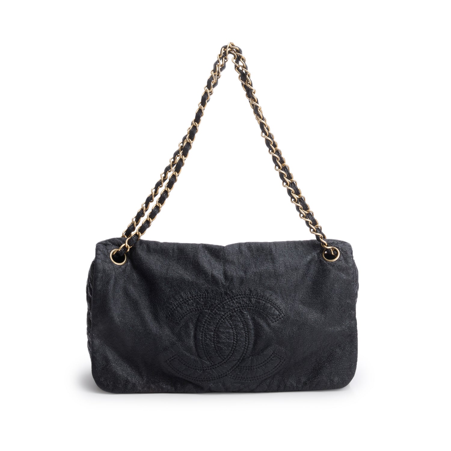 Chanel Black Vinyl Rock and Chain Medium Flap
