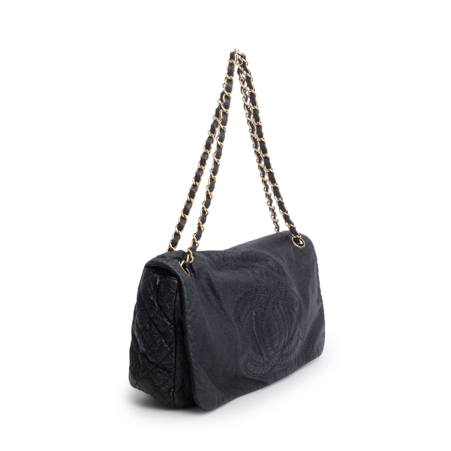 Chanel Black Vinyl Rock and Chain Medium Flap