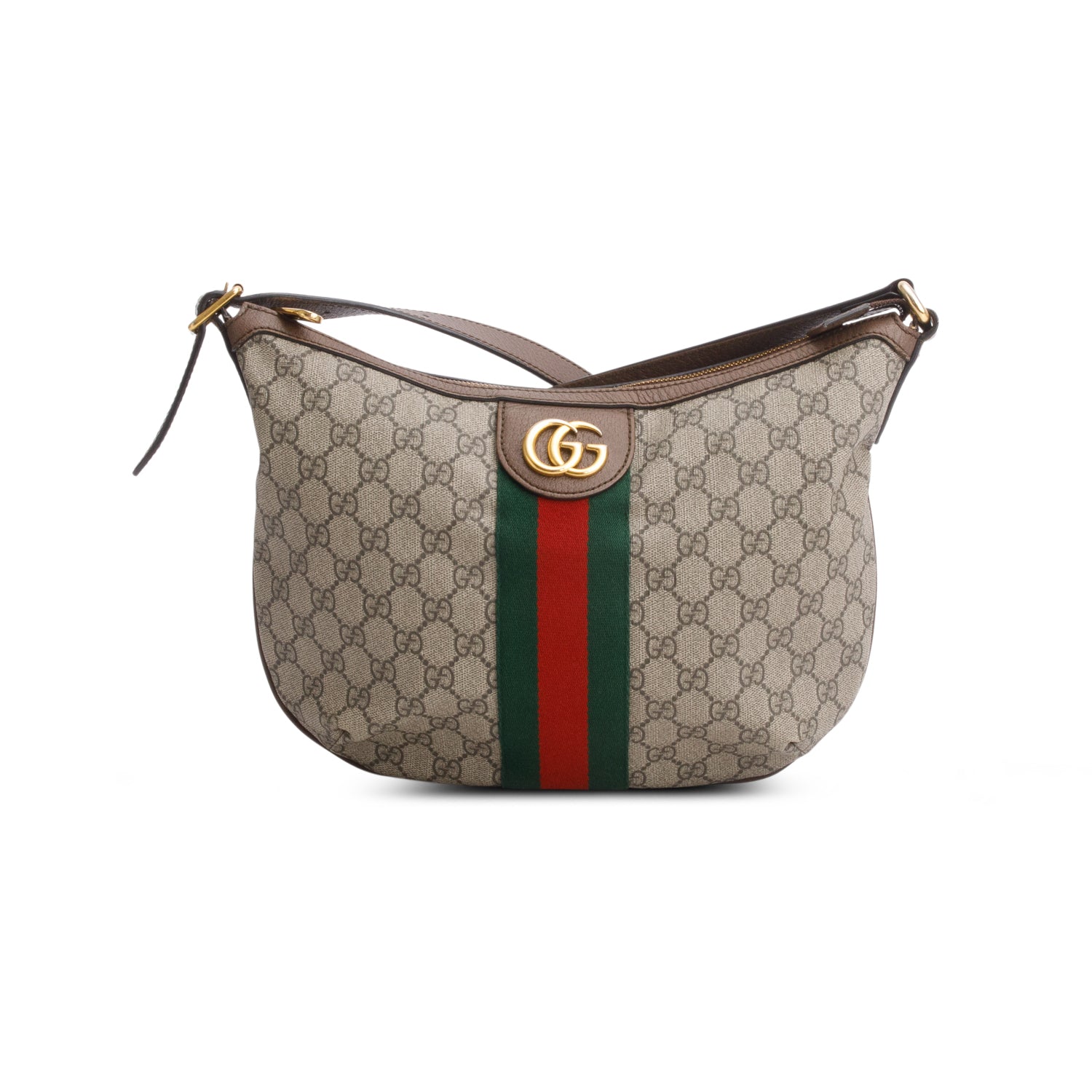 Gucci GG Supreme Monogram Textured Dollar Calfskin Web Small Ophidia Half Moon Hobo w/ Box