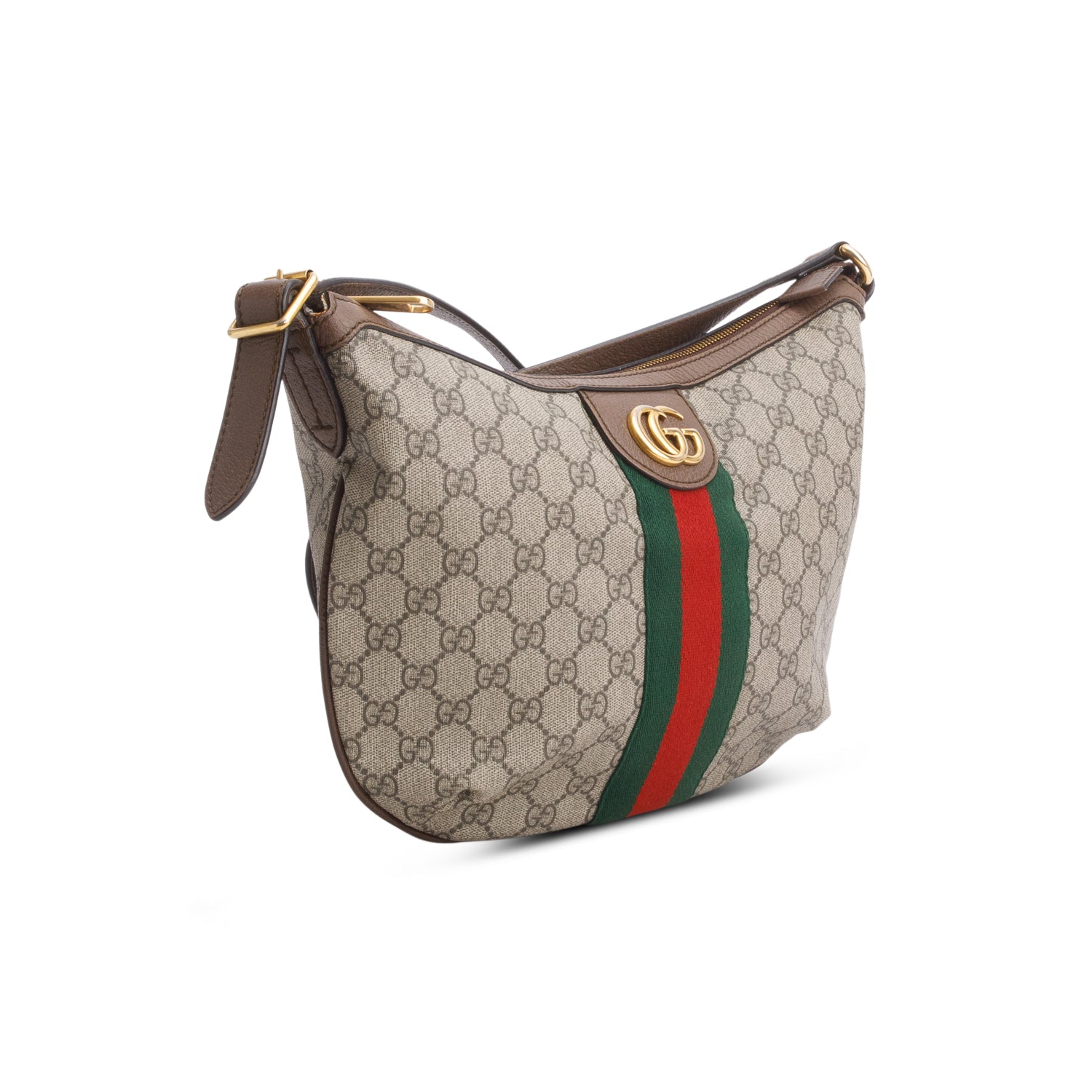 Gucci GG Supreme Monogram Textured Dollar Calfskin Web Small Ophidia Half Moon Hobo w/ Box
