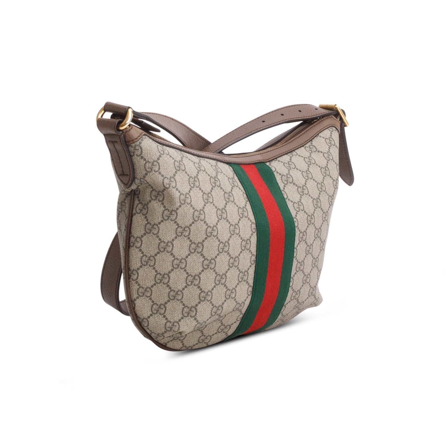 Gucci GG Supreme Monogram Textured Dollar Calfskin Web Small Ophidia Half Moon Hobo w/ Box