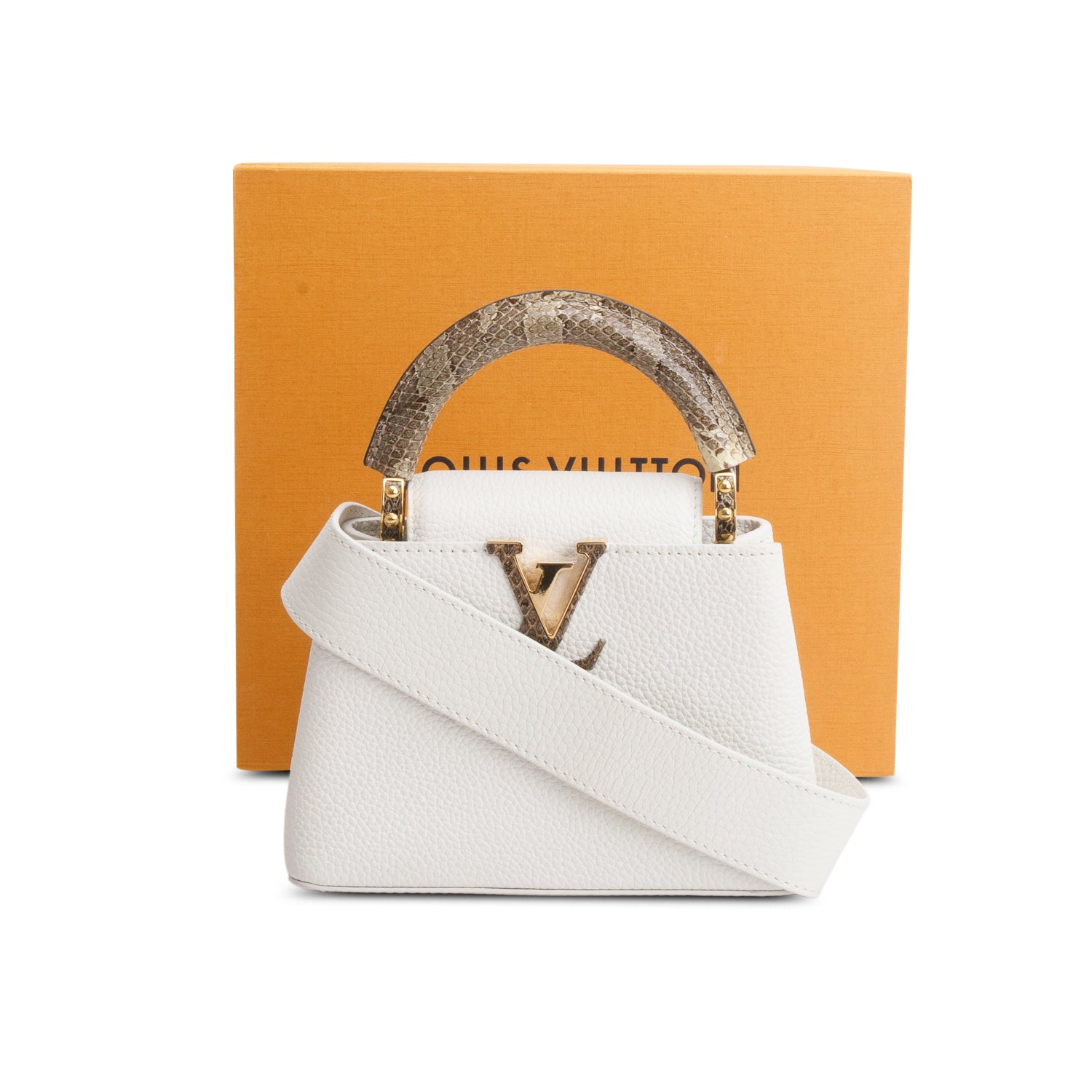 Louis Vuitton White Python Capucines Mini w/ Box & Strap