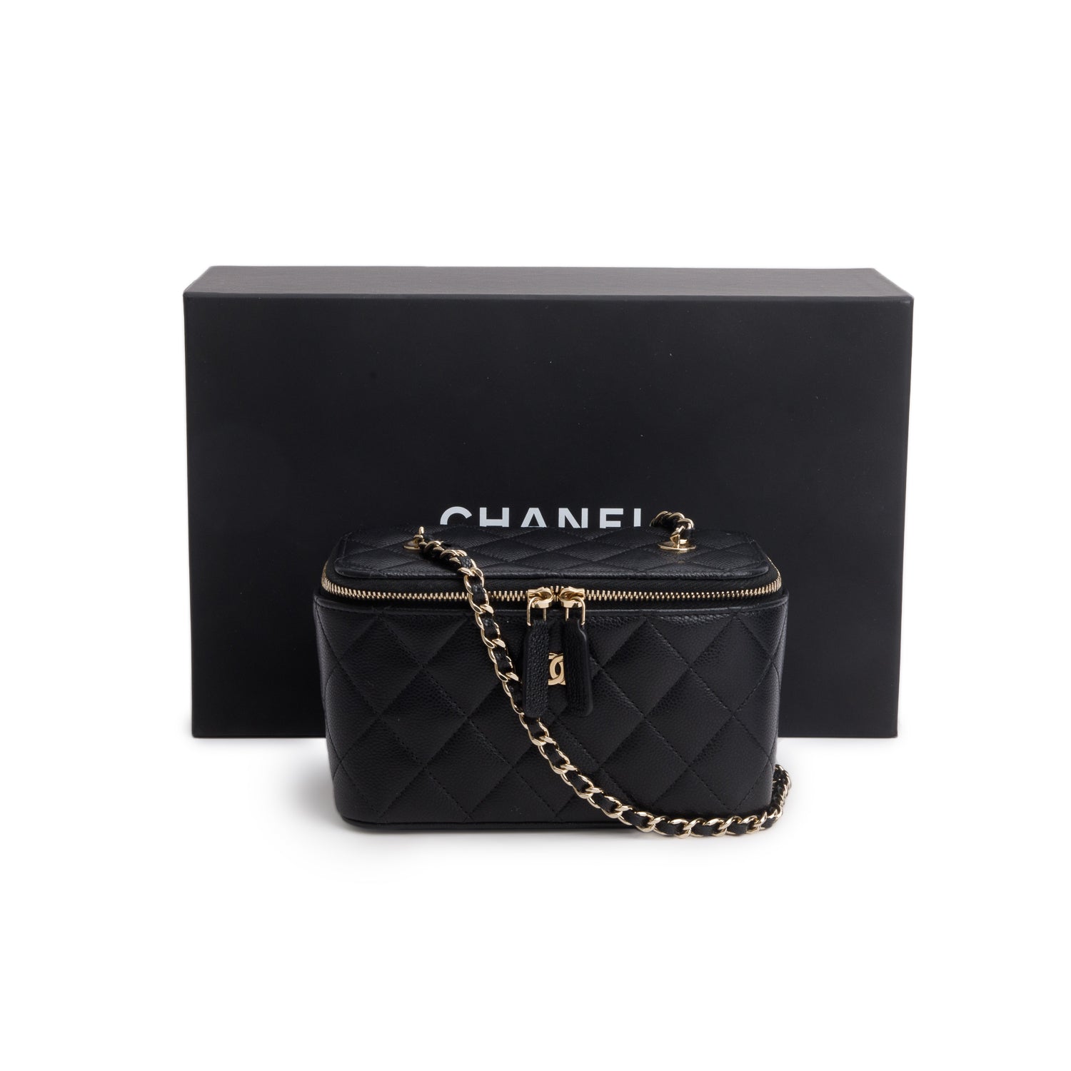 Chanel 2025 Black Caviar Quilted Small Vanity Case with Chain w/ Box & Receipt