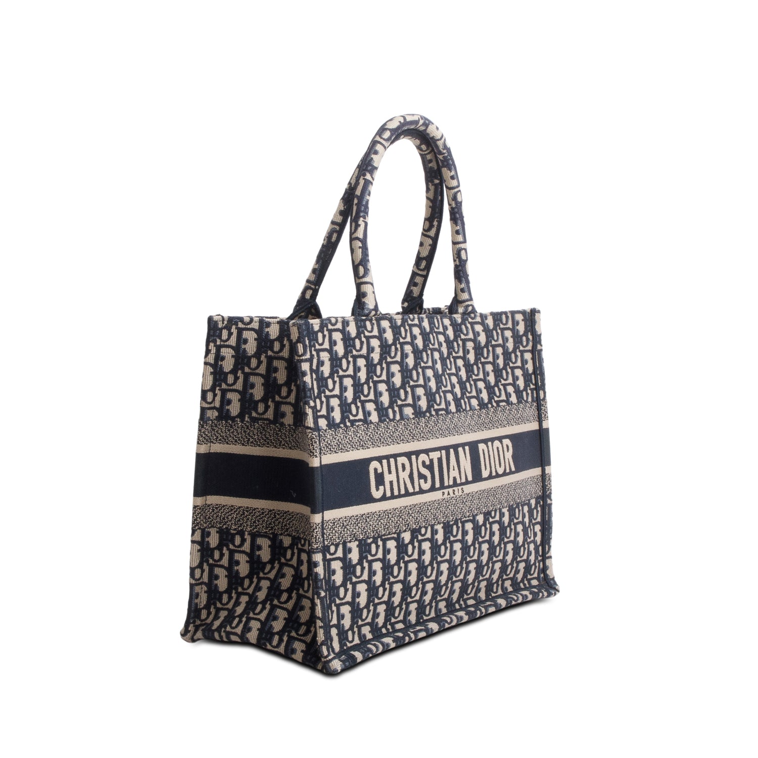 Christian Dior 2022 Ecru and Blue Oblique Embroidery Medium Book Tote
