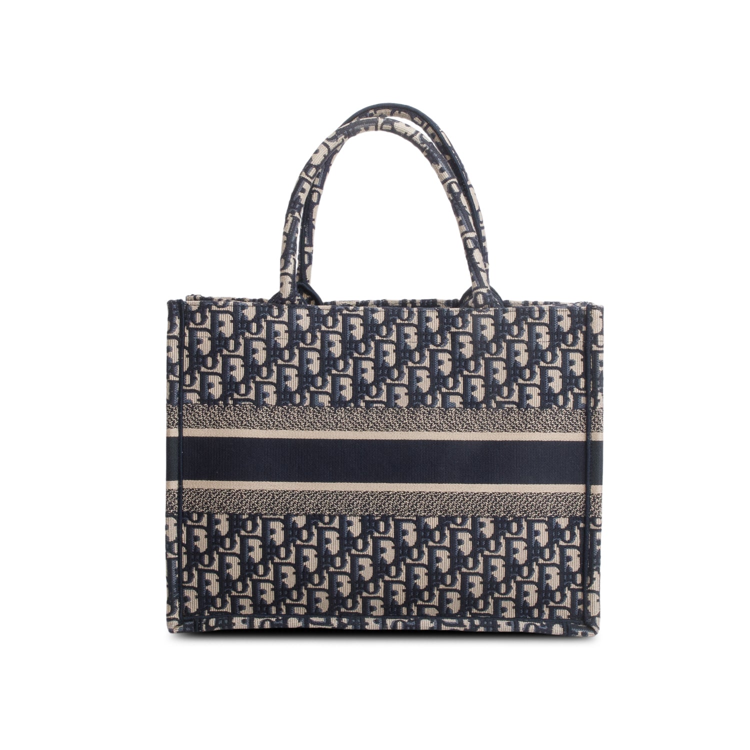 Christian Dior 2022 Ecru and Blue Oblique Embroidery Medium Book Tote