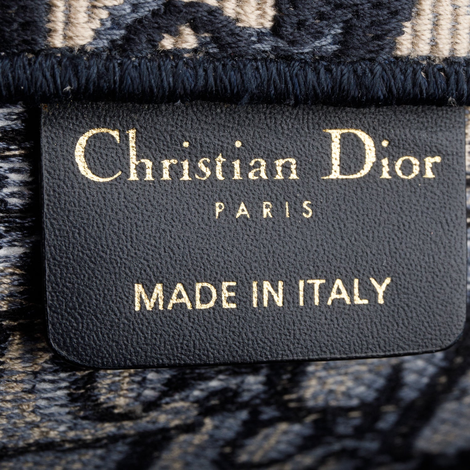 Christian Dior 2022 Ecru and Blue Oblique Embroidery Medium Book Tote