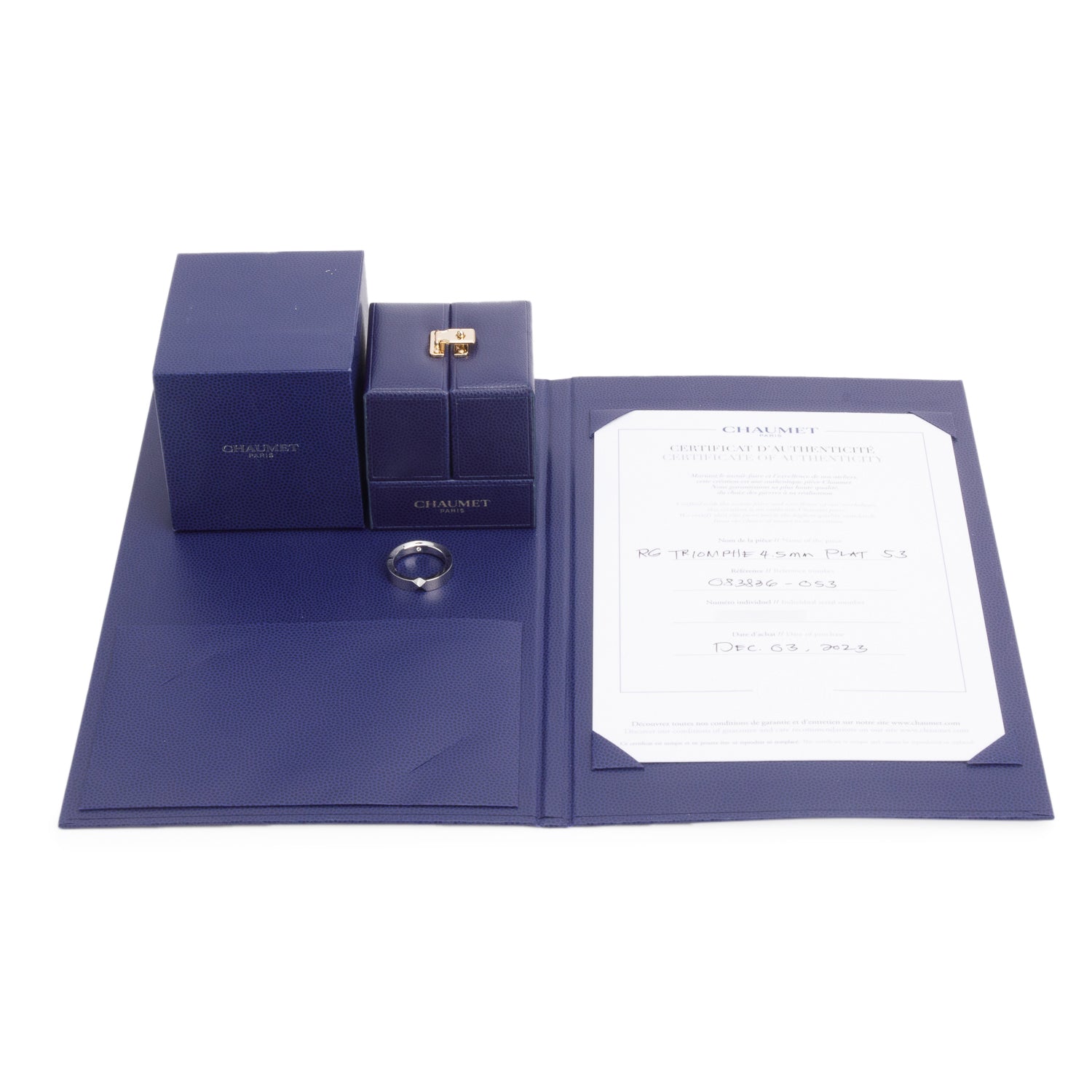 Chaumet 2023 Platinum Josephine Triomphe 4.5 MM Wedding Band Ring 53 6.5 w/ Box & Certificate