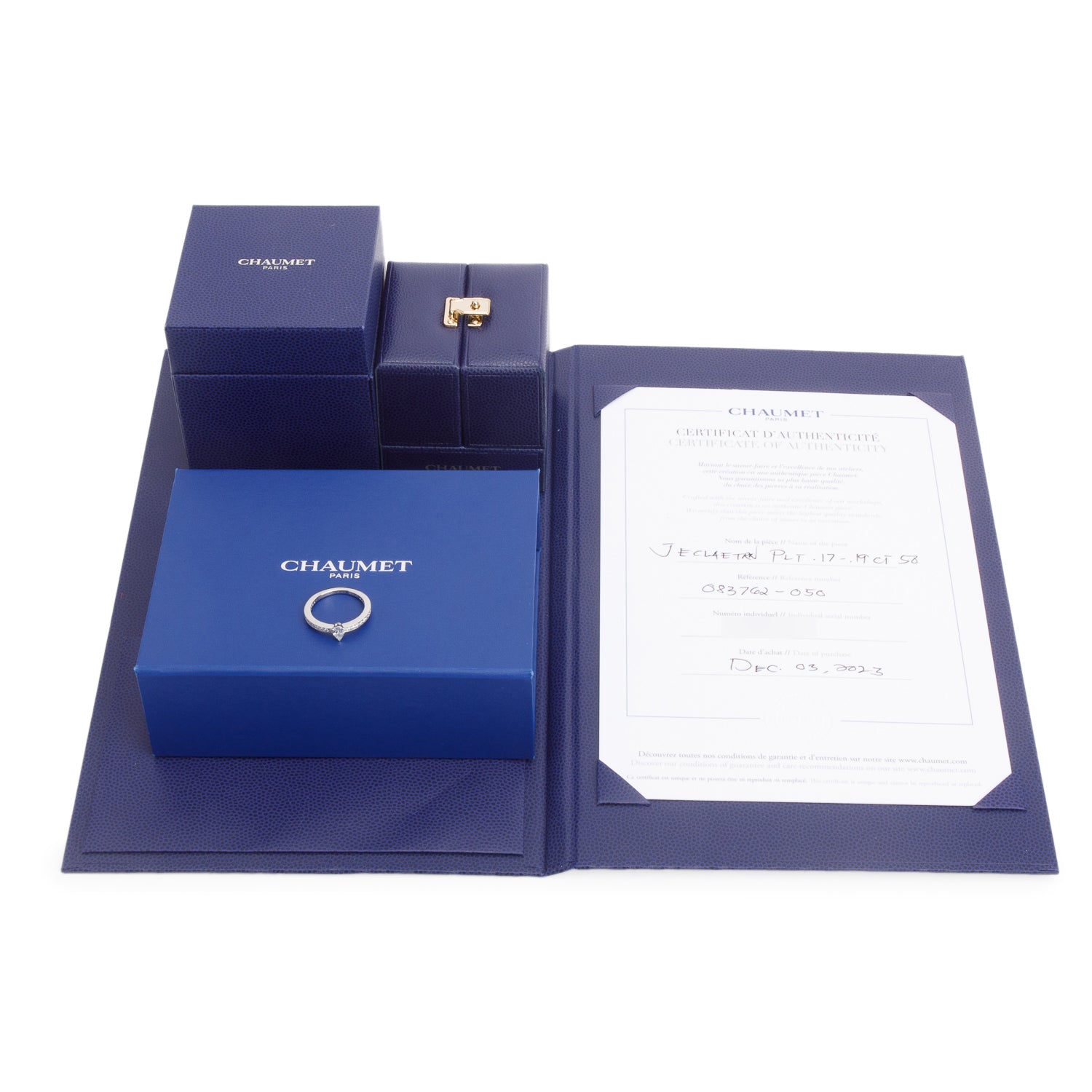 Chaumet 2023 Platinum 0.17 ct. Pear Shape Diamond Josephine Triomphe Engagement Ring 50 5.25 w/ Box, Receipt & Certificate