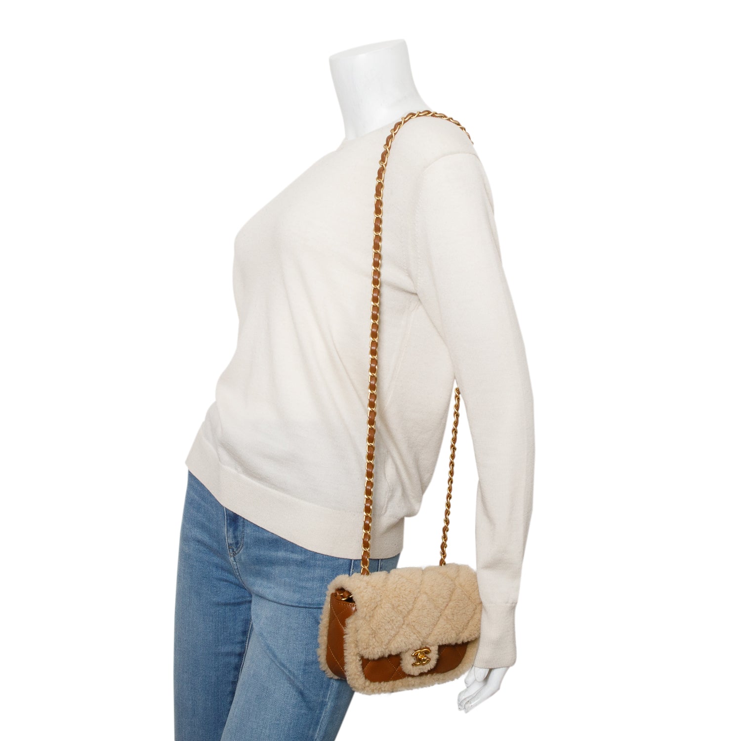 Chanel Brown Shearling Lambskin Quilted Mini Furry Coco Flap Bag w/ Box