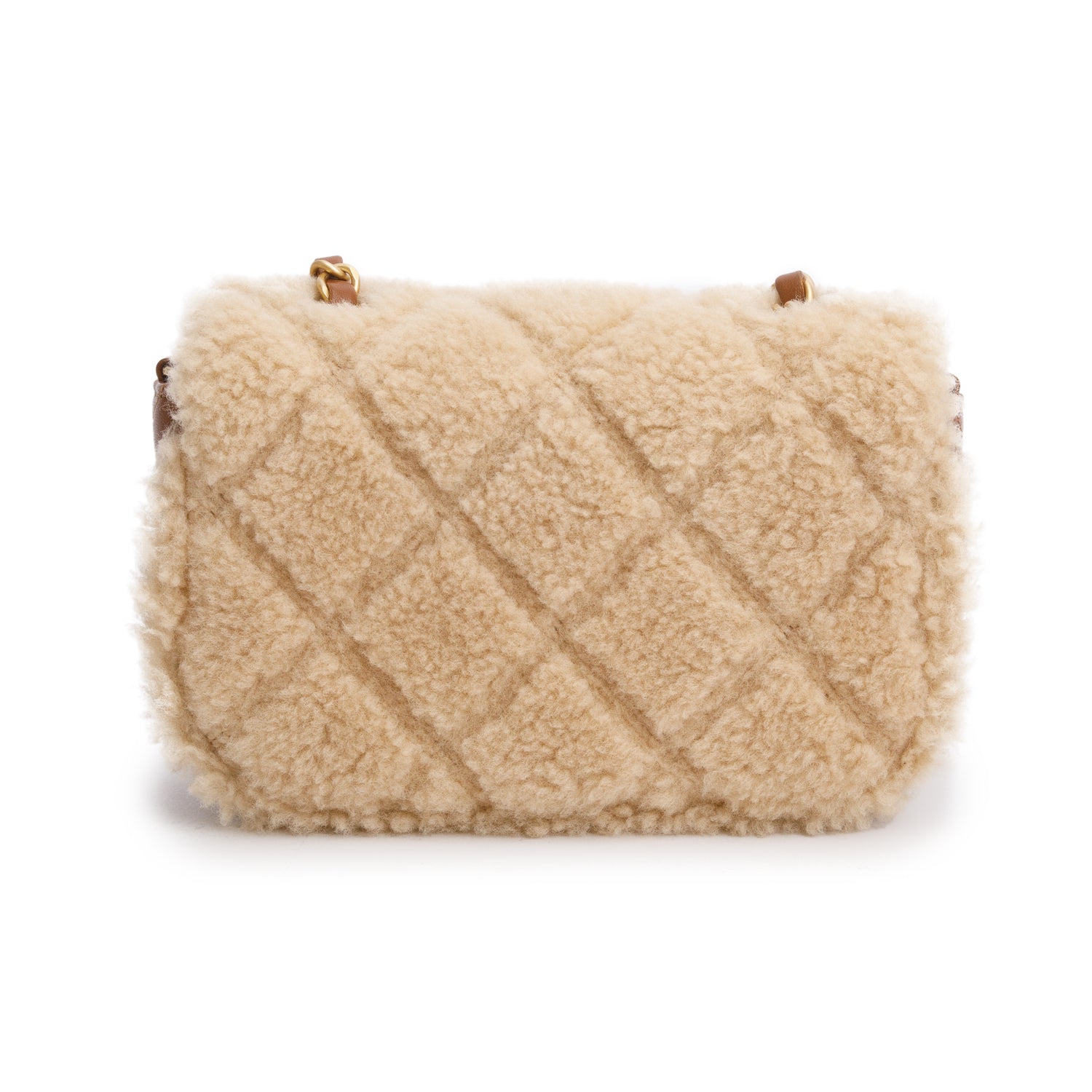 Chanel Brown Shearling Lambskin Quilted Mini Furry Coco Flap Bag w/ Box