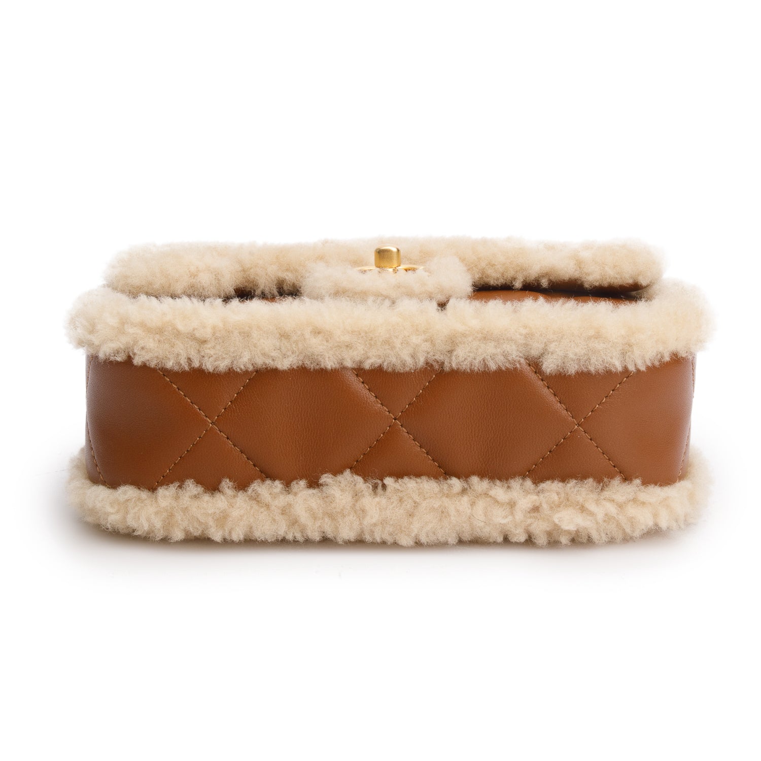 Chanel Brown Shearling Lambskin Quilted Mini Furry Coco Flap Bag w/ Box