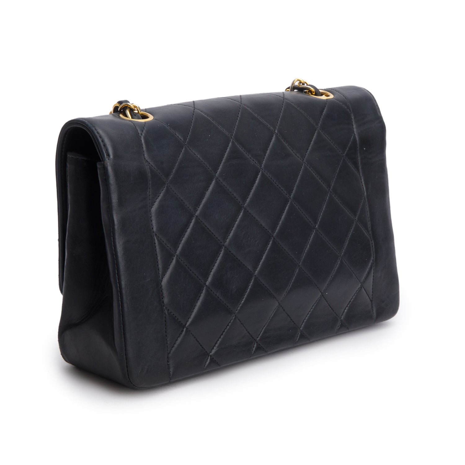 Chanel Vintage Black Lambskin Quilted Medium Diana Flap