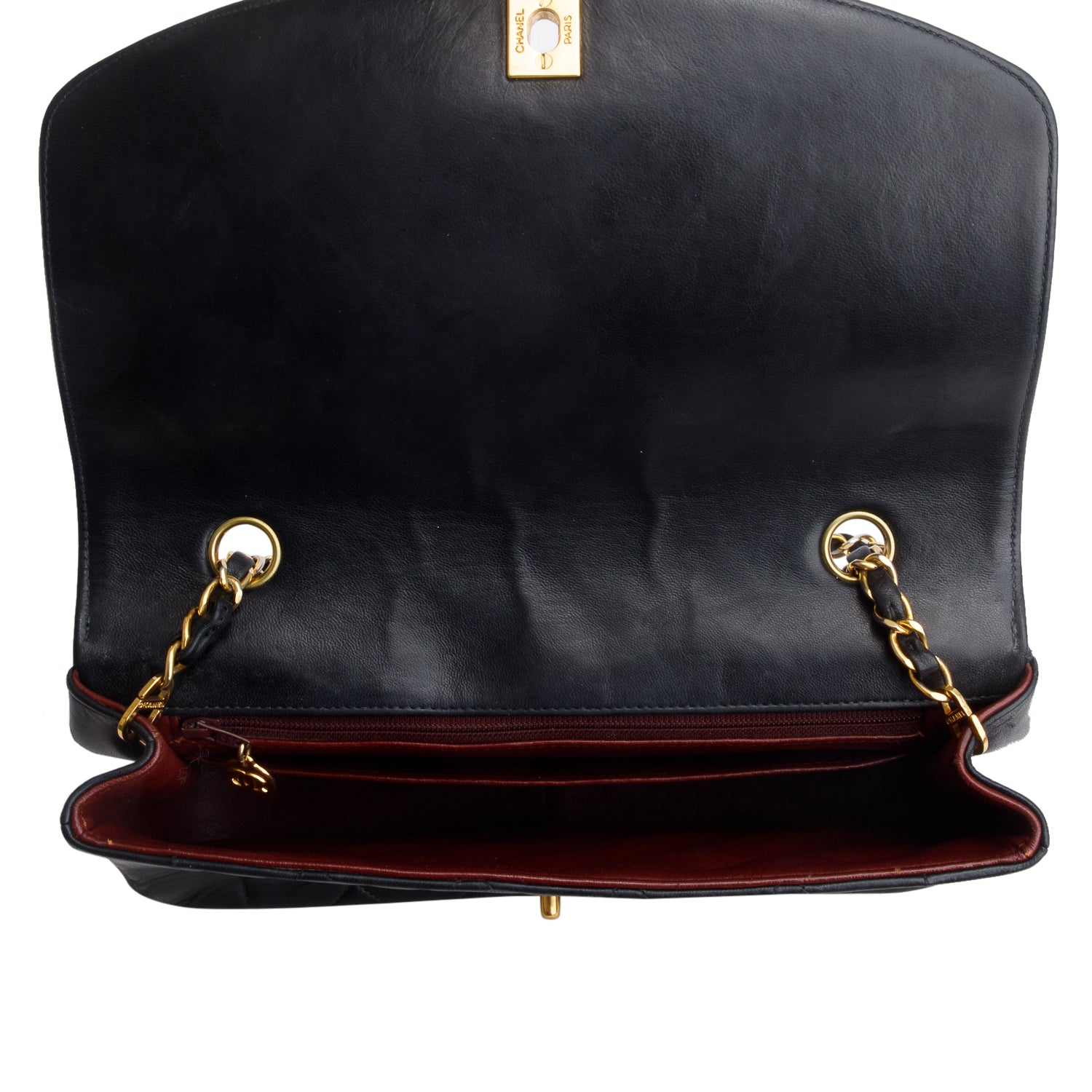 Chanel Vintage Black Lambskin Quilted Medium Diana Flap