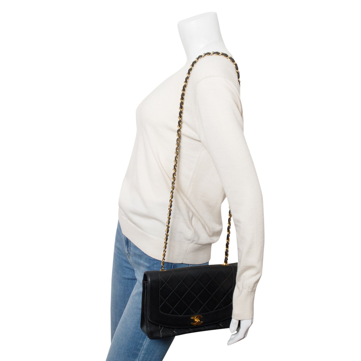 Chanel Vintage Black Lambskin Quilted Medium Diana Flap