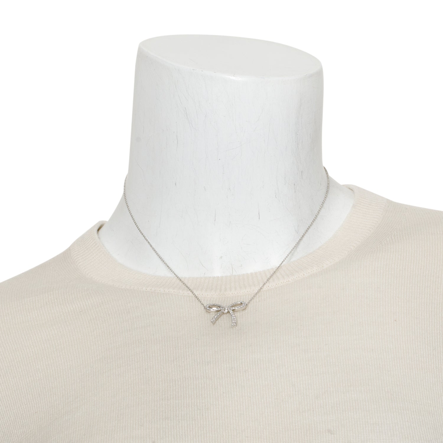 Tiffany & Co. Platinum Diamond Bow Pendant Necklace w/ Box