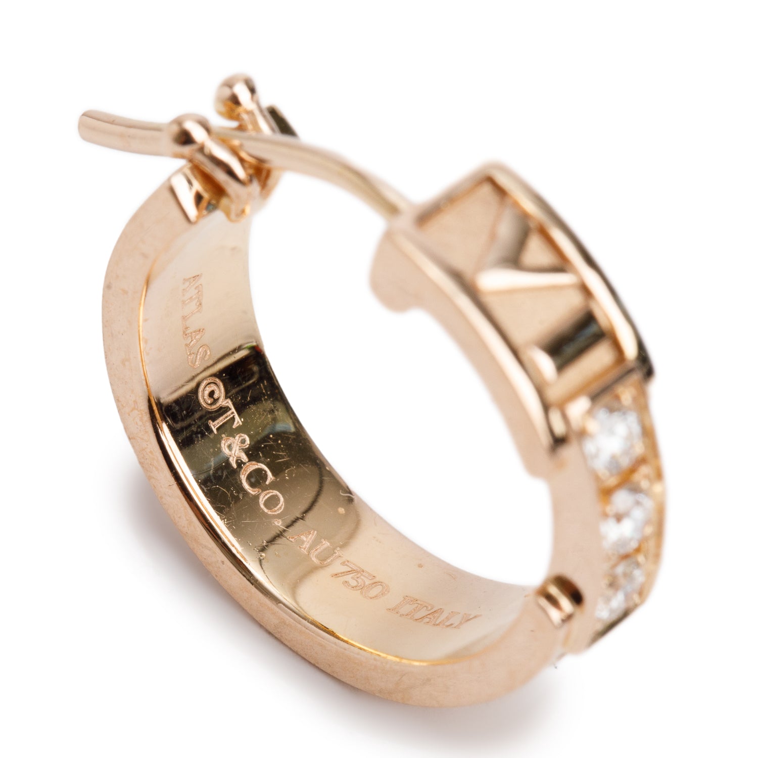Tiffany & Co. 18k Rose Gold Diamond Atlas Hoop Earrings w/ Box