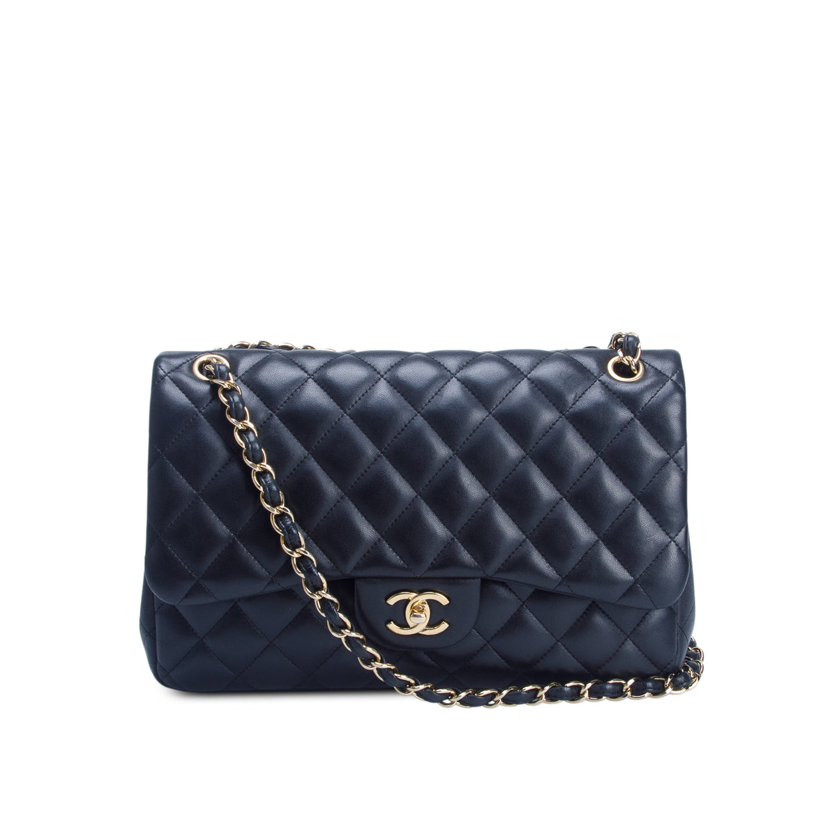 Chanel Black Quilted Lambskin Leather Classic Jumbo Double Flap Bag