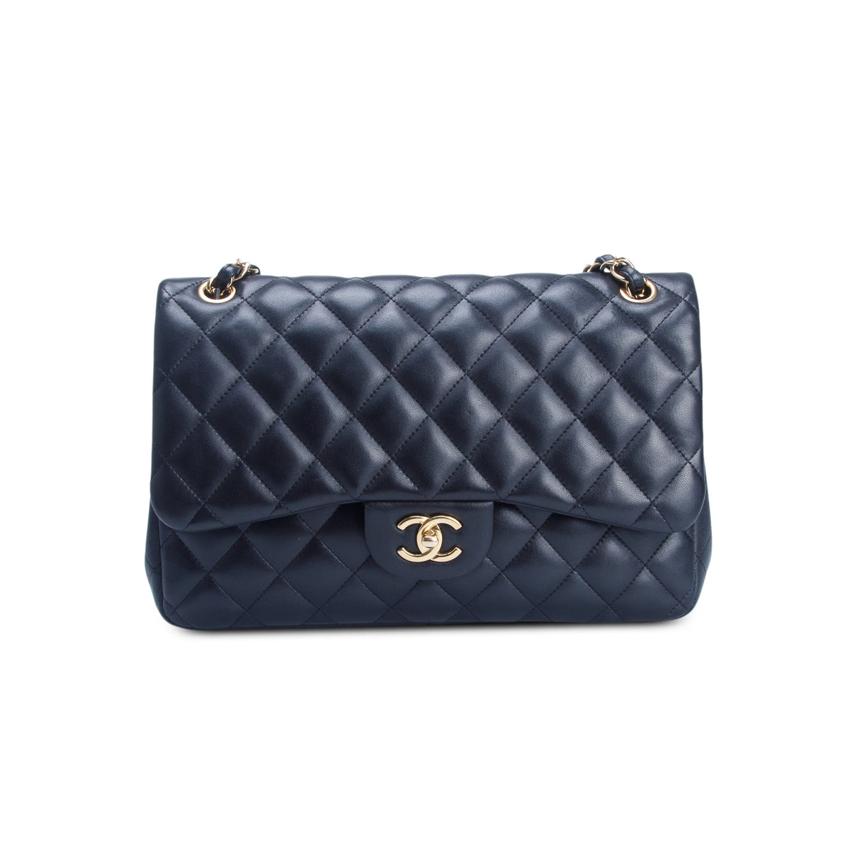 Chanel Black Quilted Lambskin Leather Classic Jumbo Double Flap Bag