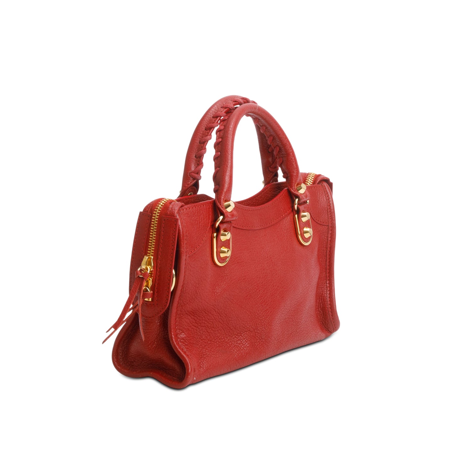 Balenciaga Red Agneau Classic Hardware Mini City w/ Strap