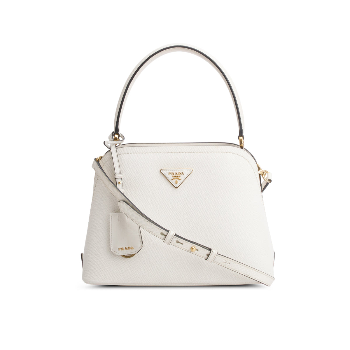 Prada White Saffiano Lux Matinee Tote w/ Strap & Authenticity Card