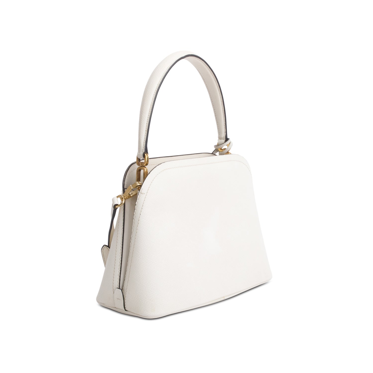 Prada White Saffiano Lux Matinee Tote w/ Strap & Authenticity Card