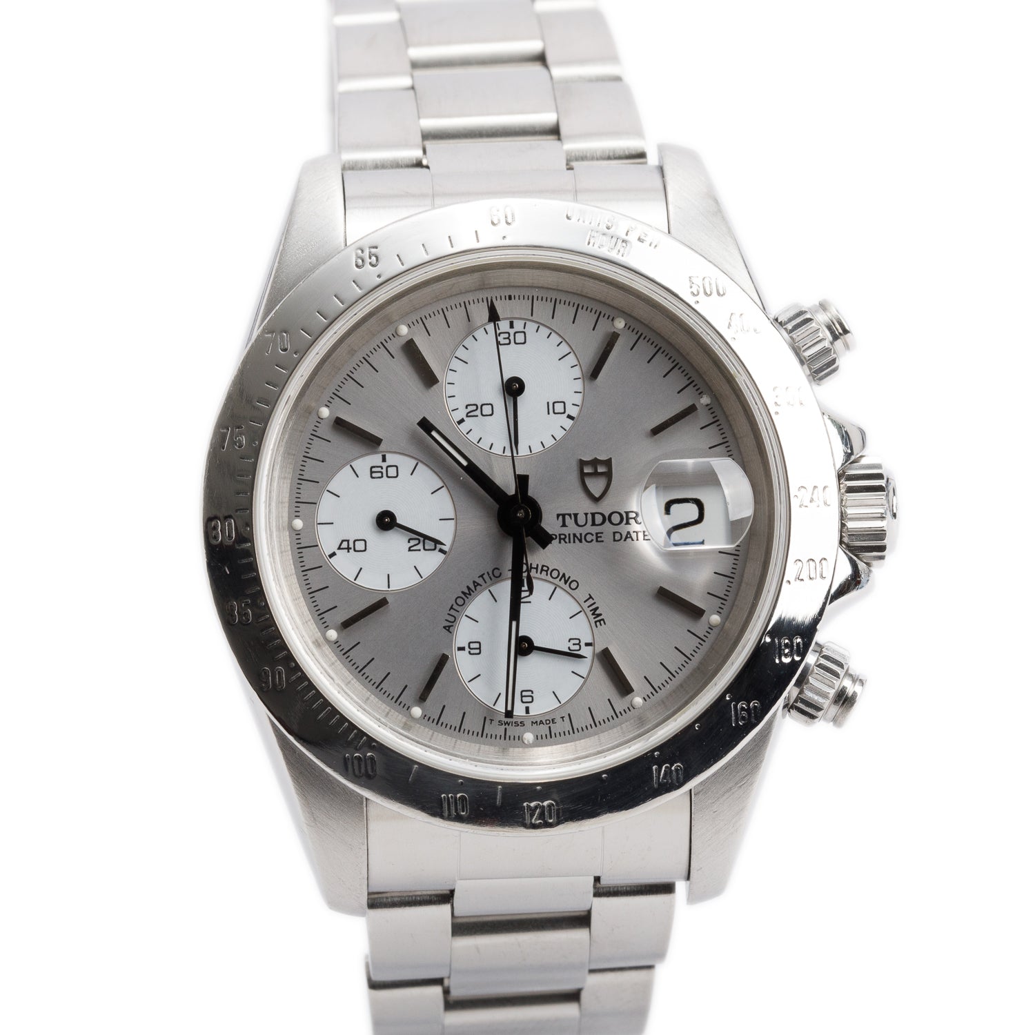 Tudor Stainless Steel Prince Date 40 MM Automatic Chronograph Watch Silver Dial 79280 w/ Box