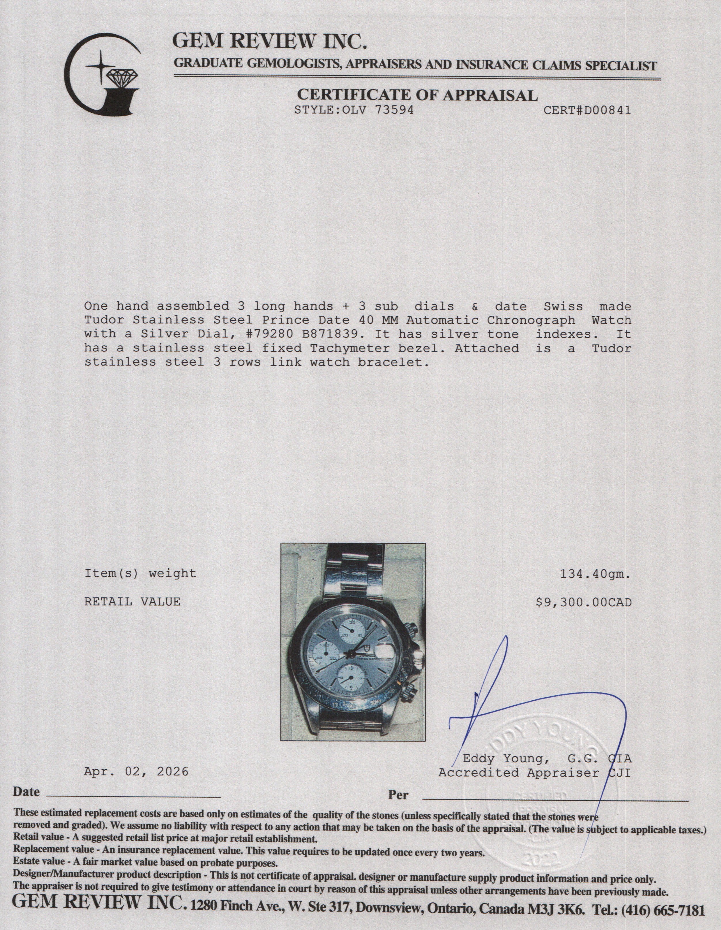 Tudor Stainless Steel Prince Date 40 MM Automatic Chronograph Watch Silver Dial 79280 w/ Box