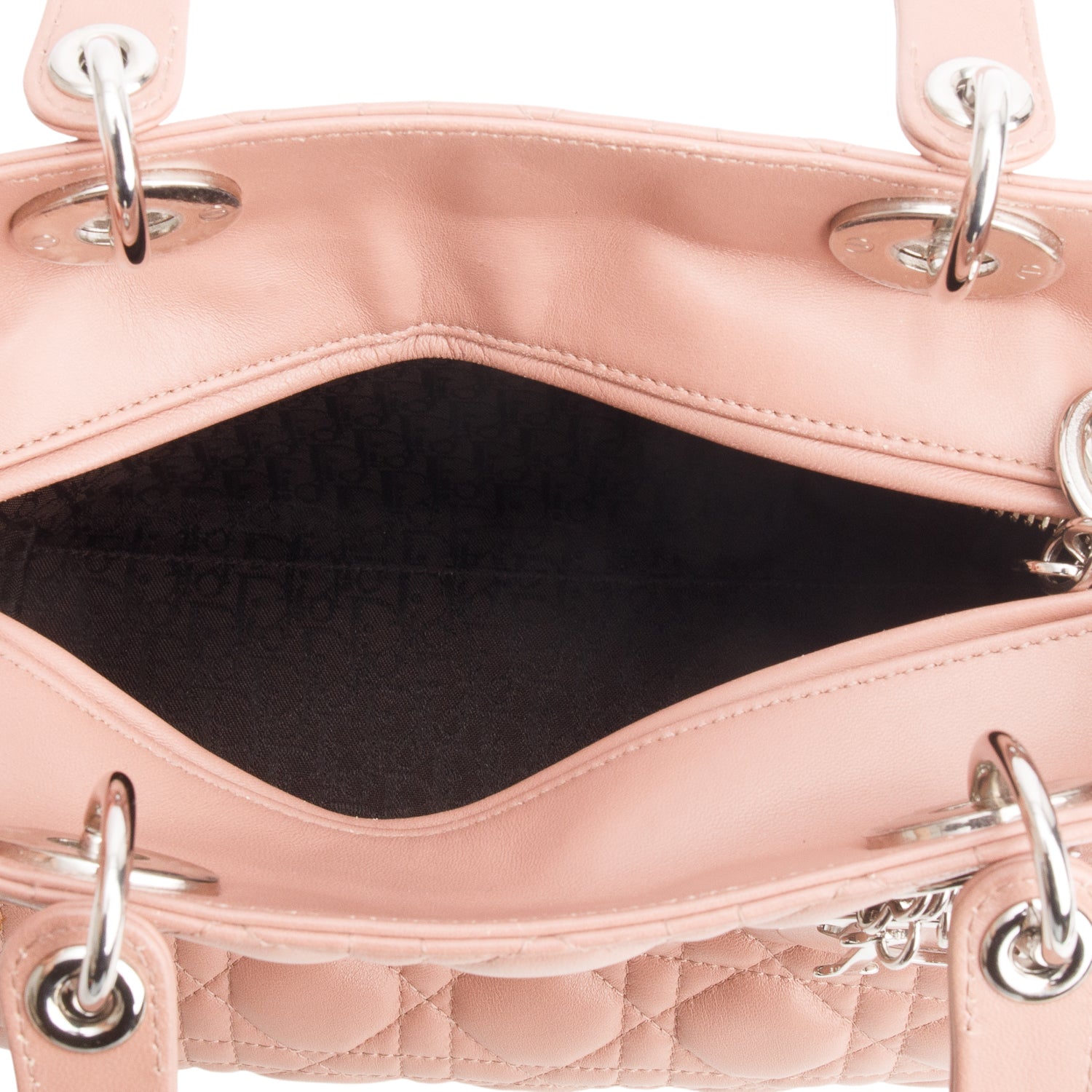 Christian Dior Pink Cannage Lambskin Leather Medium Lady Dior Bag w/ Strap