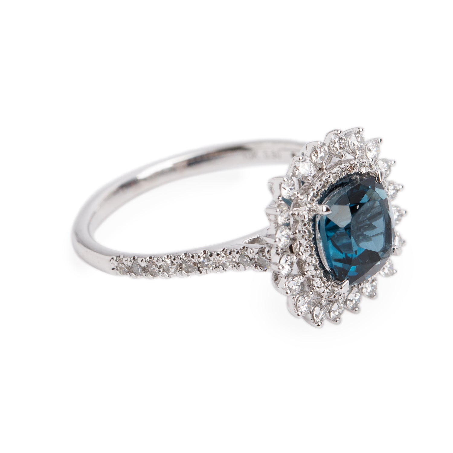 10k White Gold Blue Topaz and Diamond Ring, Size 7.25