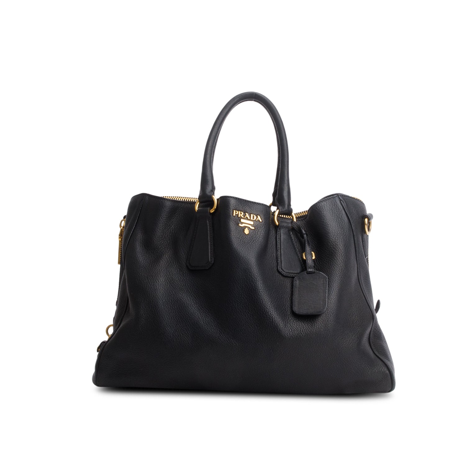 Prada Black Vitello Daino Convertible Tote w/ Strap