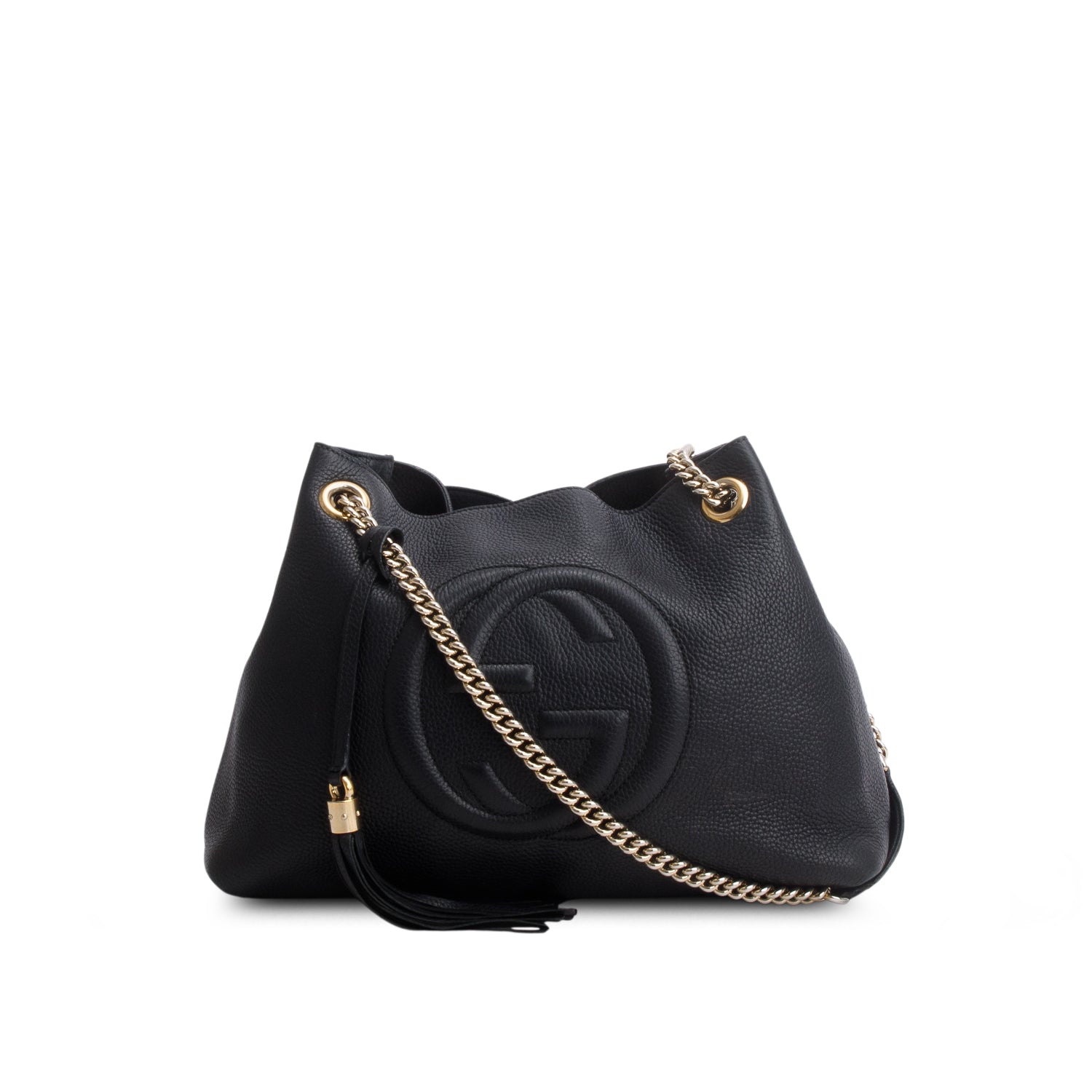 Gucci Black Pebbled Calfskin Medium Soho Chain Shoulder Bag