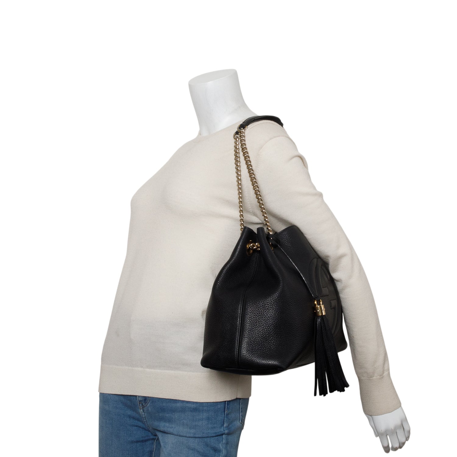 Gucci Black Pebbled Calfskin Medium Soho Chain Shoulder Bag